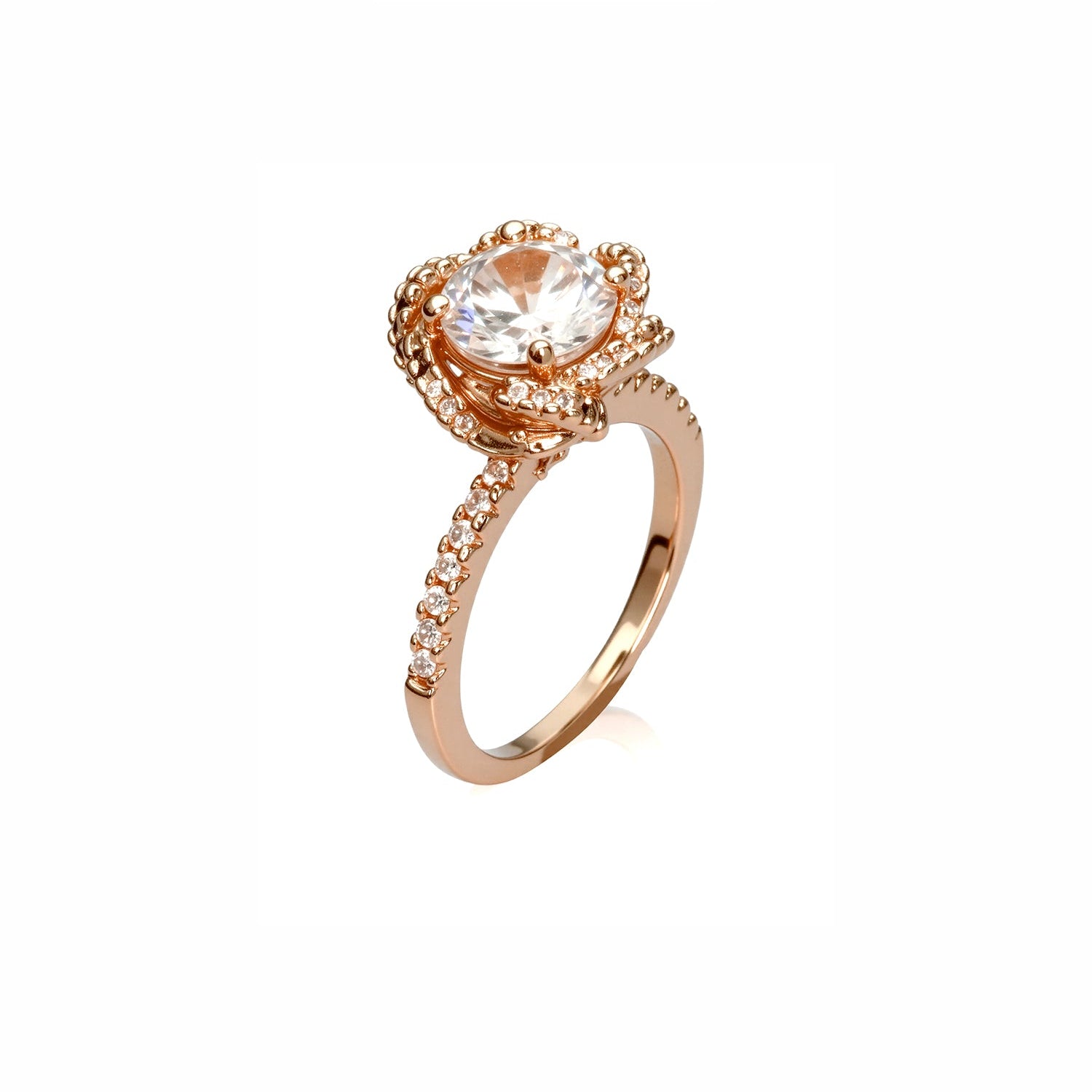 Floral Halo Round Cut Ring