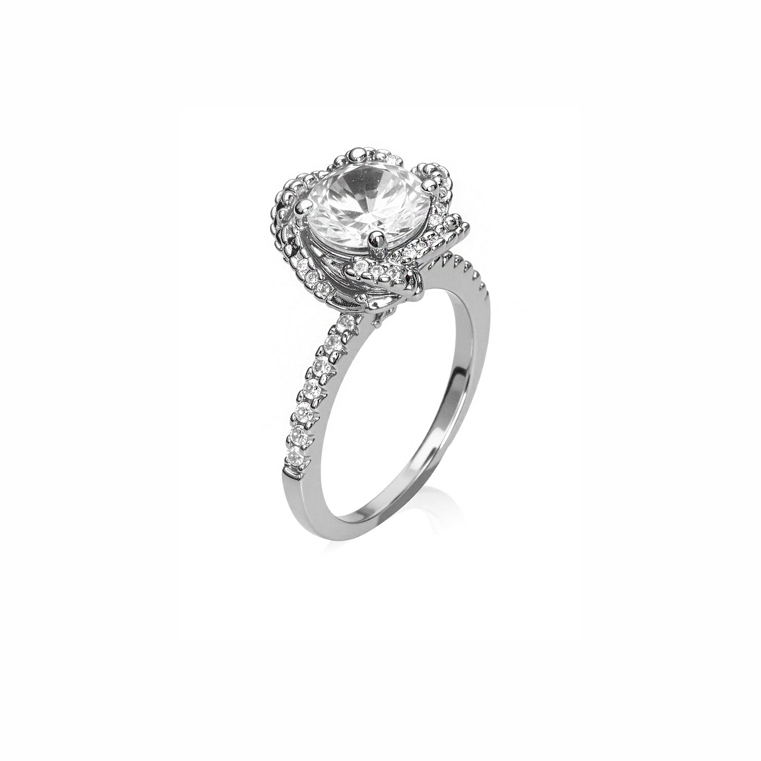Floral Halo Round Cut Ring