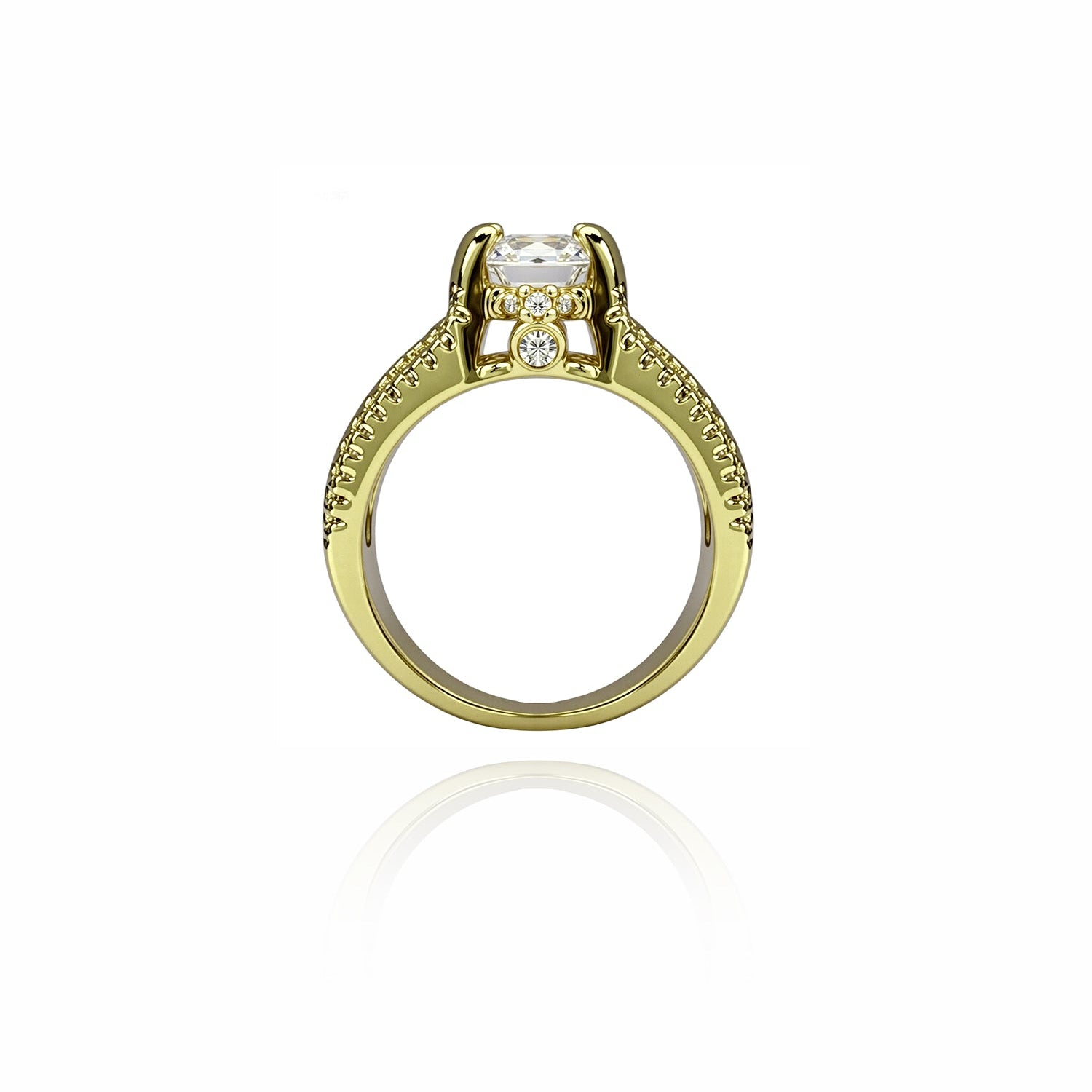 Round-Cut Diamond Ring with Baguette and Pavé Accents – Statement Multi-Stone Design