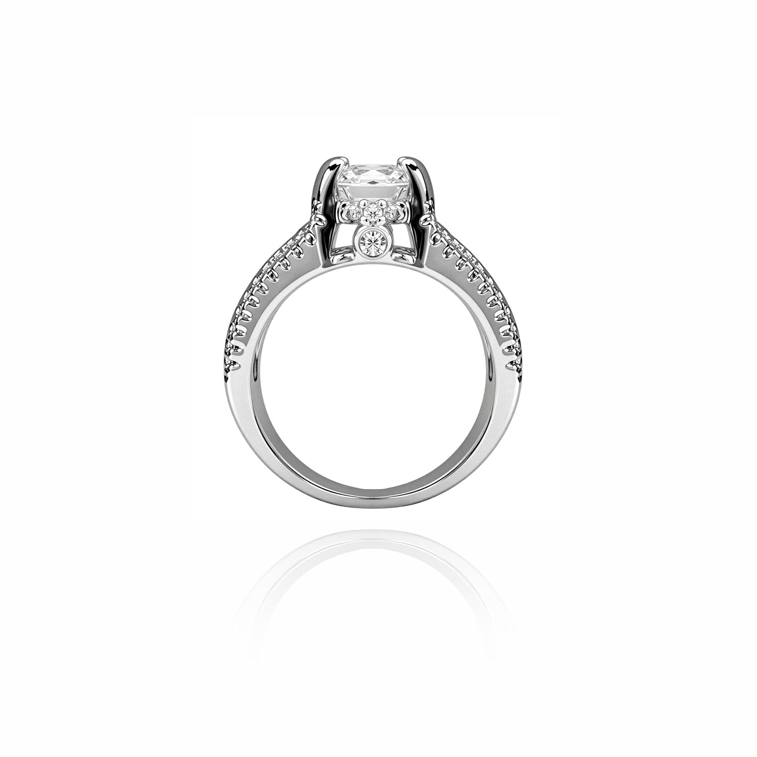 Round-Cut Diamond Ring with Baguette and Pavé Accents – Statement Multi-Stone Design