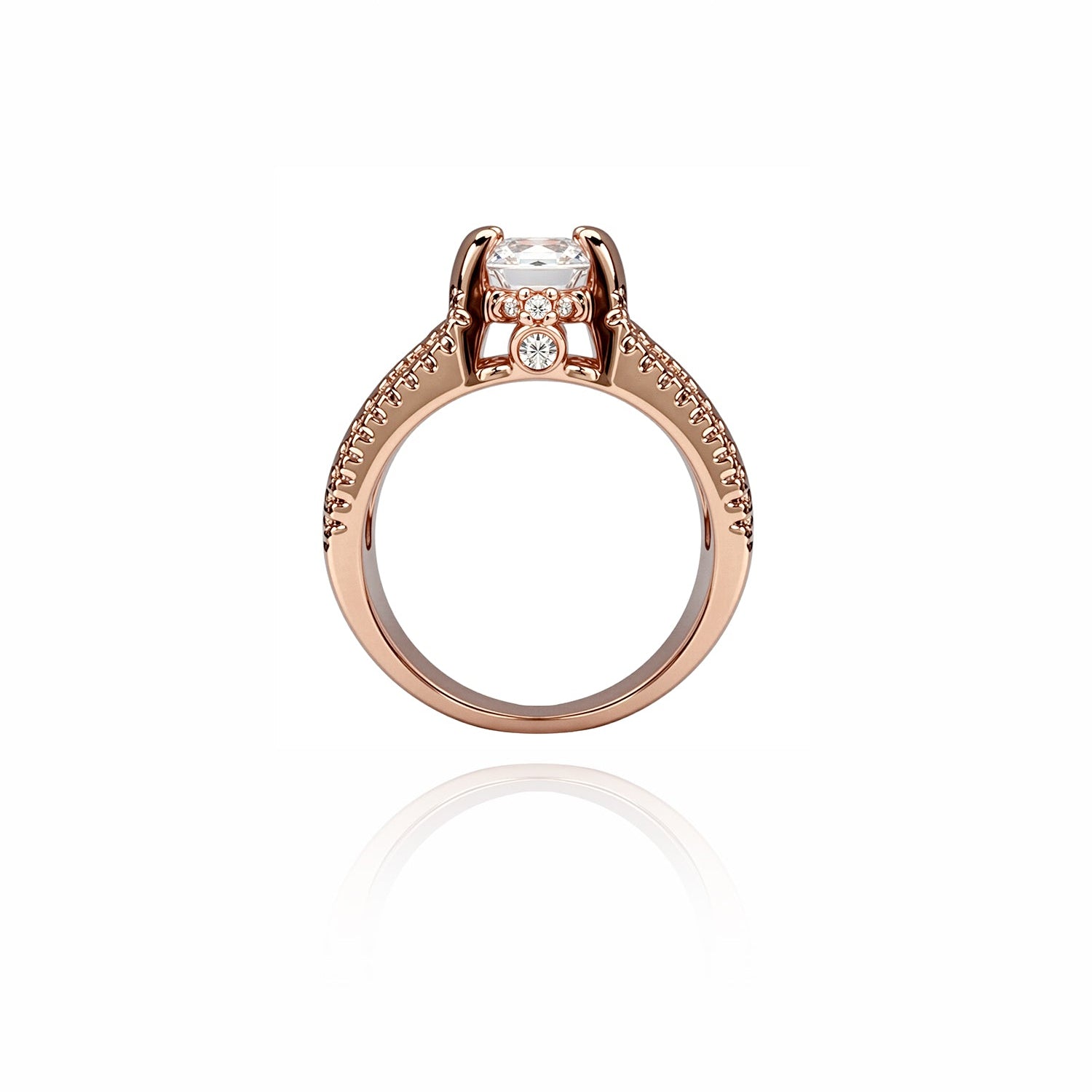 Round-Cut Diamond Ring with Baguette and Pavé Accents – Statement Multi-Stone Design