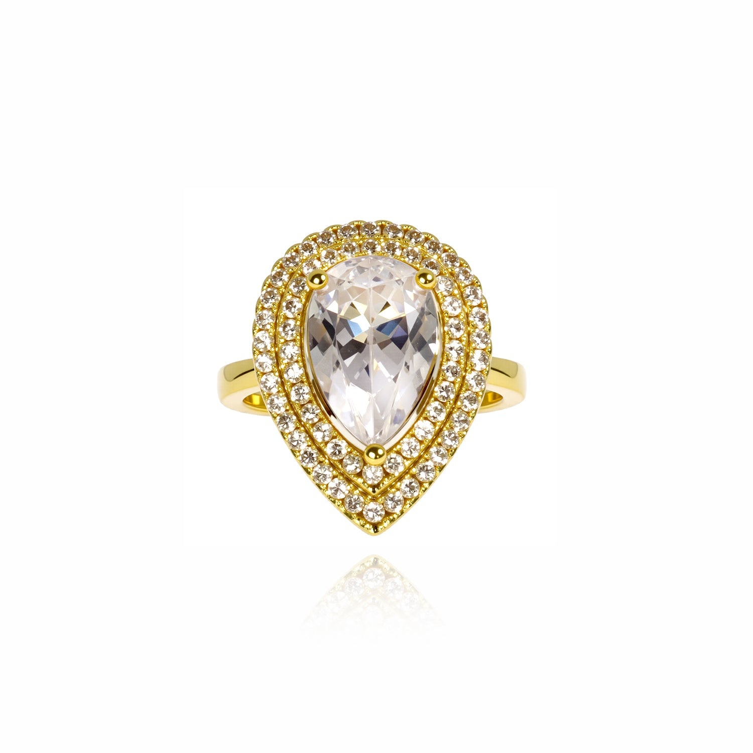 Pear-Shaped Halo Diamond Ring with Double Pavé