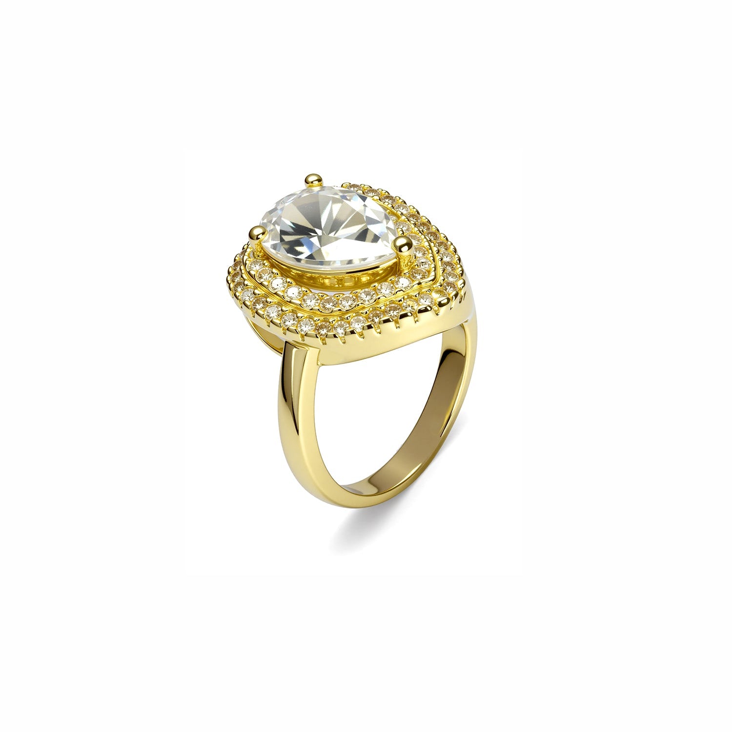 Pear-Shaped Halo Diamond Ring with Double Pavé
