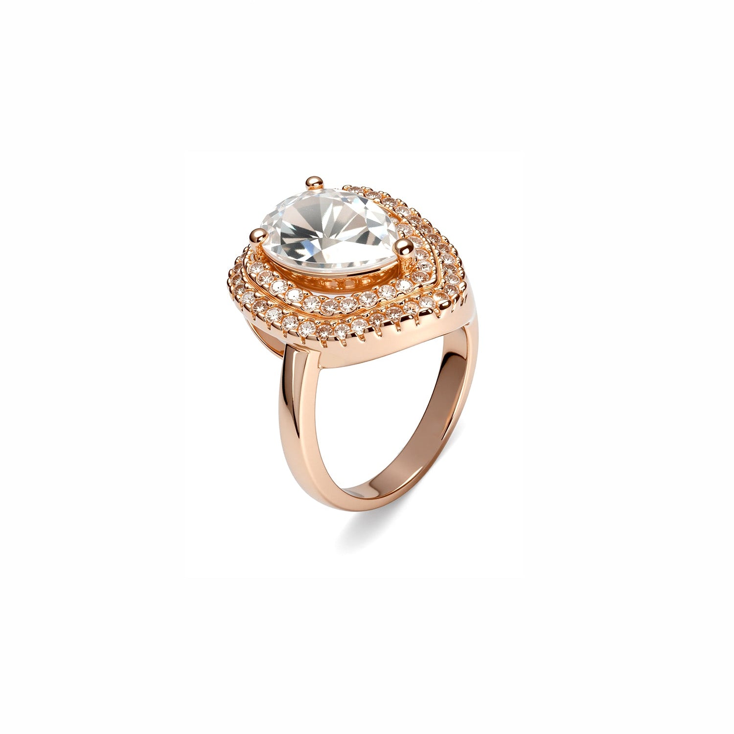 Pear-Shaped Halo Diamond Ring with Double Pavé
