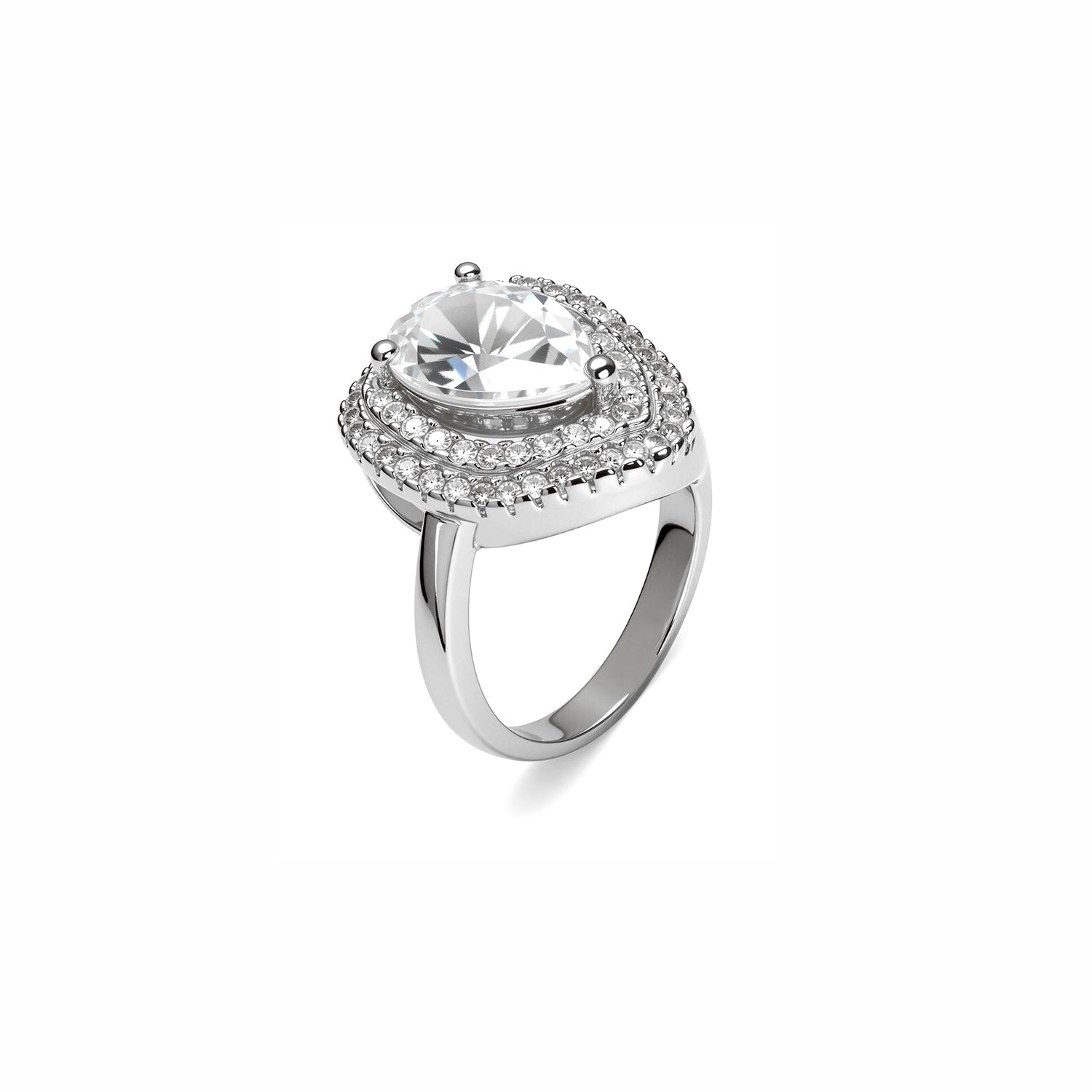 Pear-Shaped Halo Diamond Ring with Double Pavé