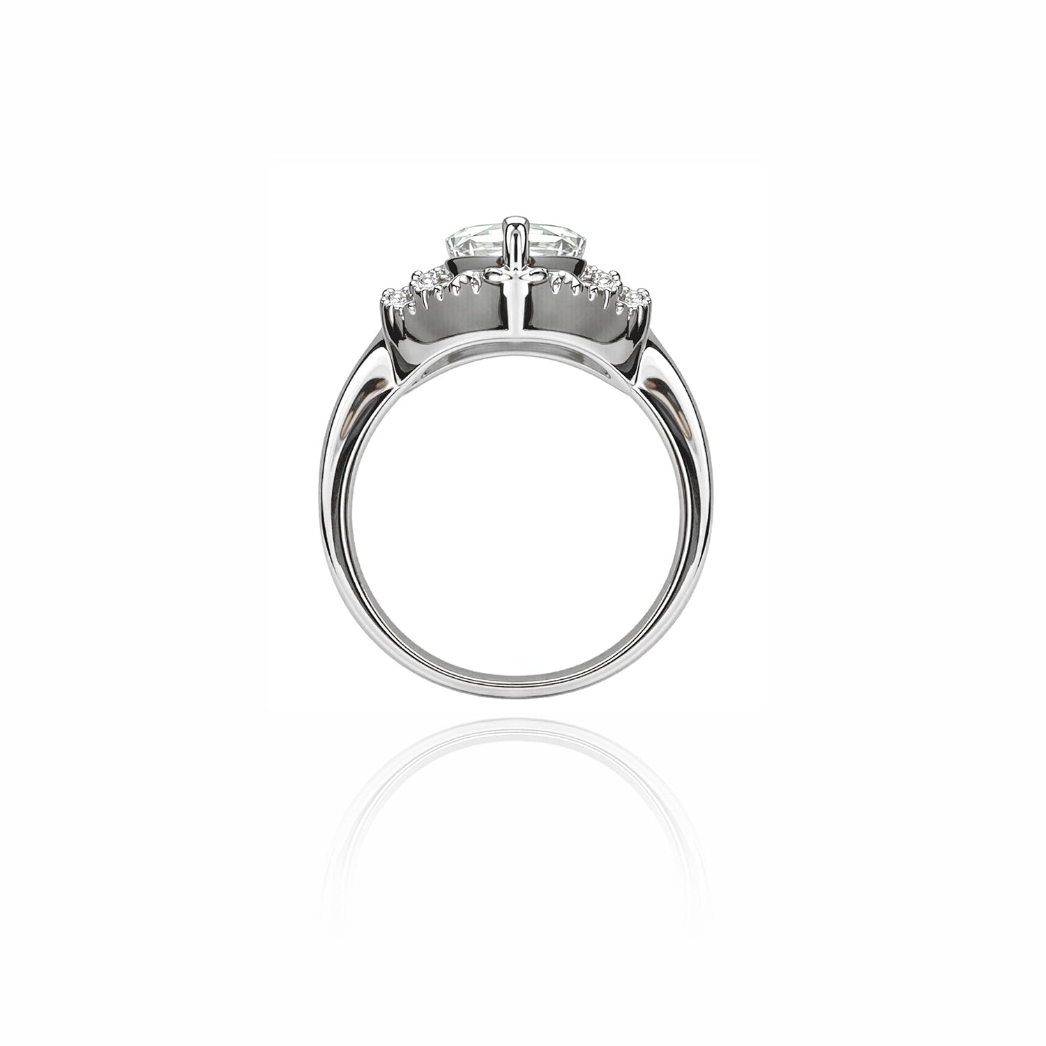 Pear-Shaped Halo Diamond Ring with Double Pavé