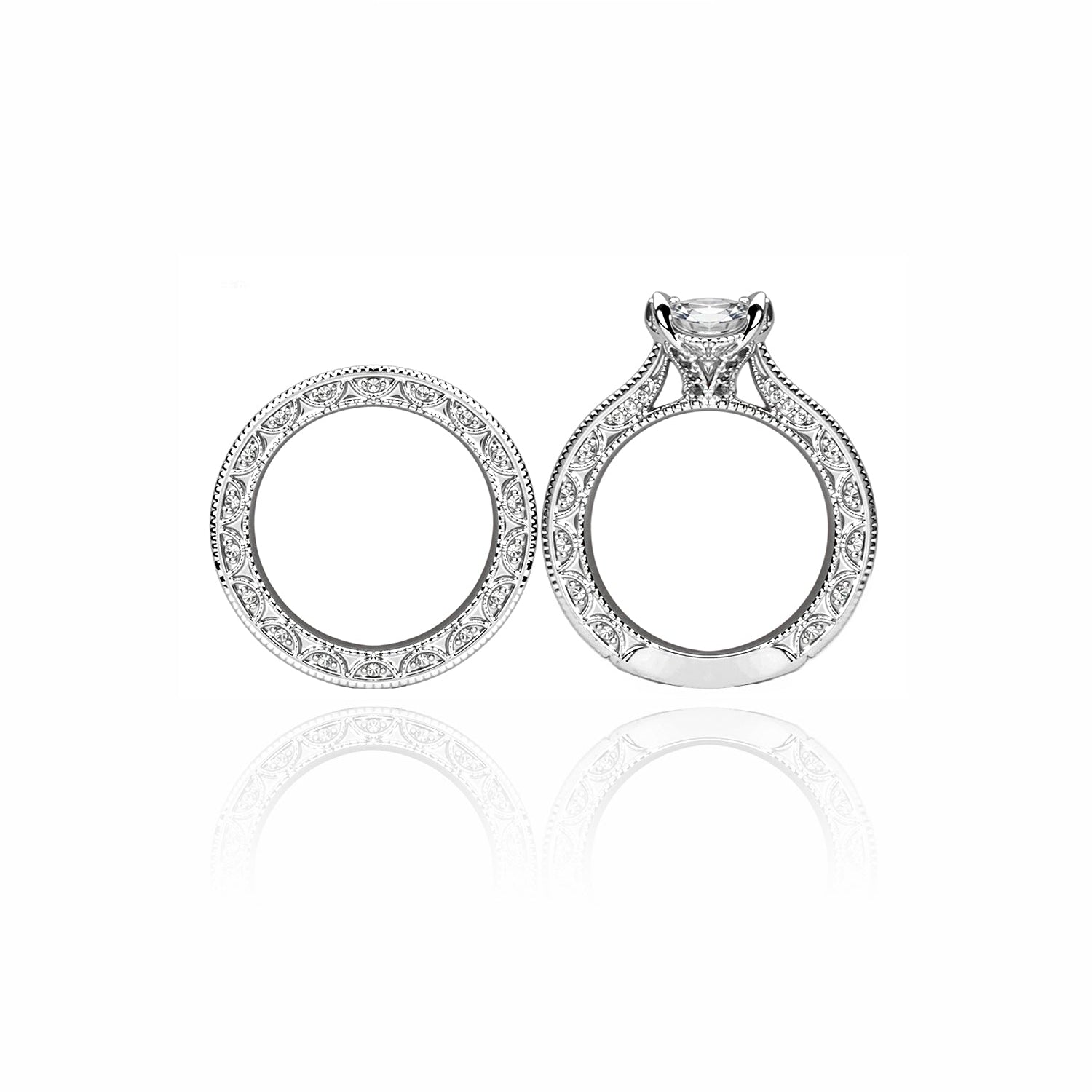 Round-Cut Diamond Bridal Ring Set – Engagement Ring with Matching Pavé Band
