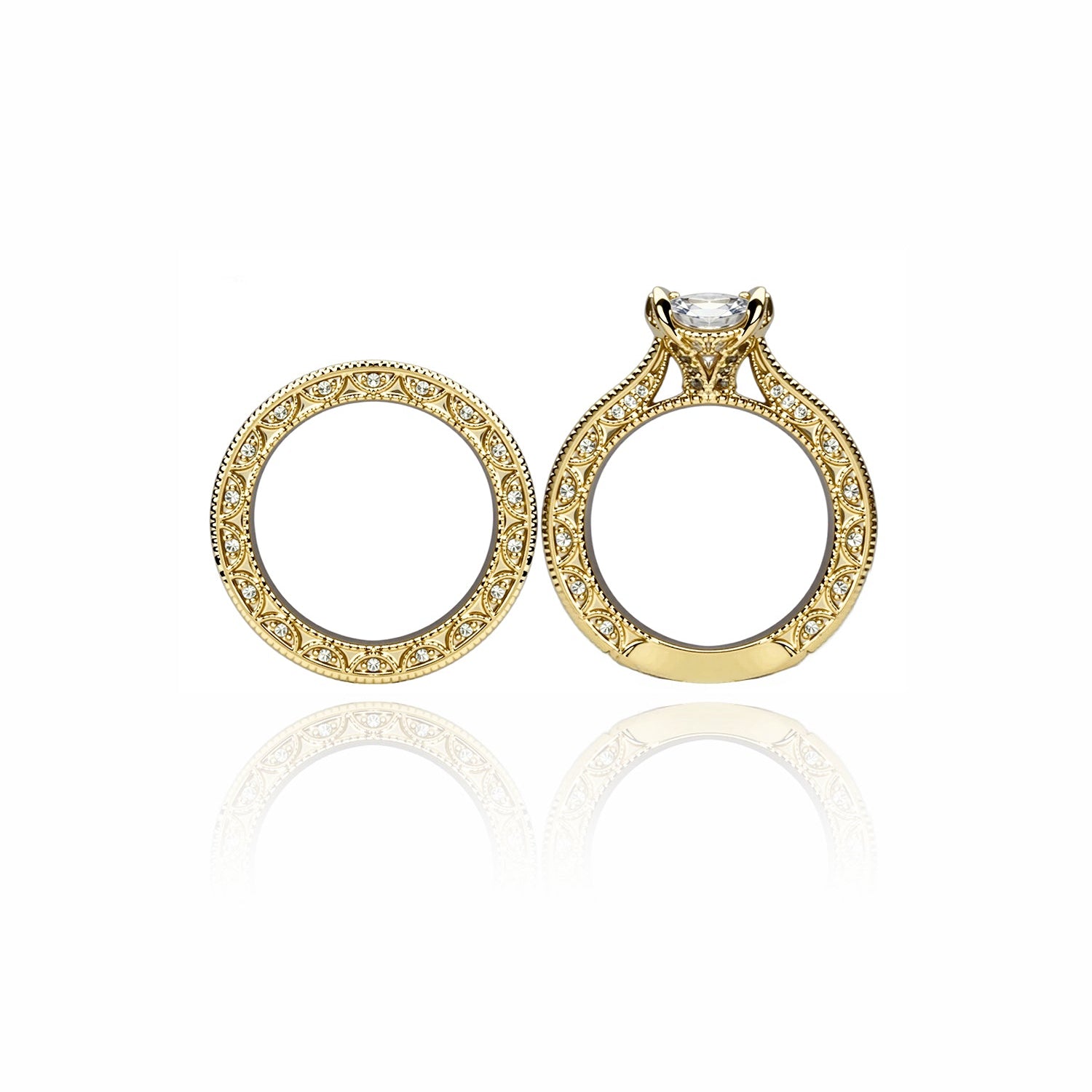 Round-Cut Diamond Bridal Ring Set – Engagement Ring with Matching Pavé Band