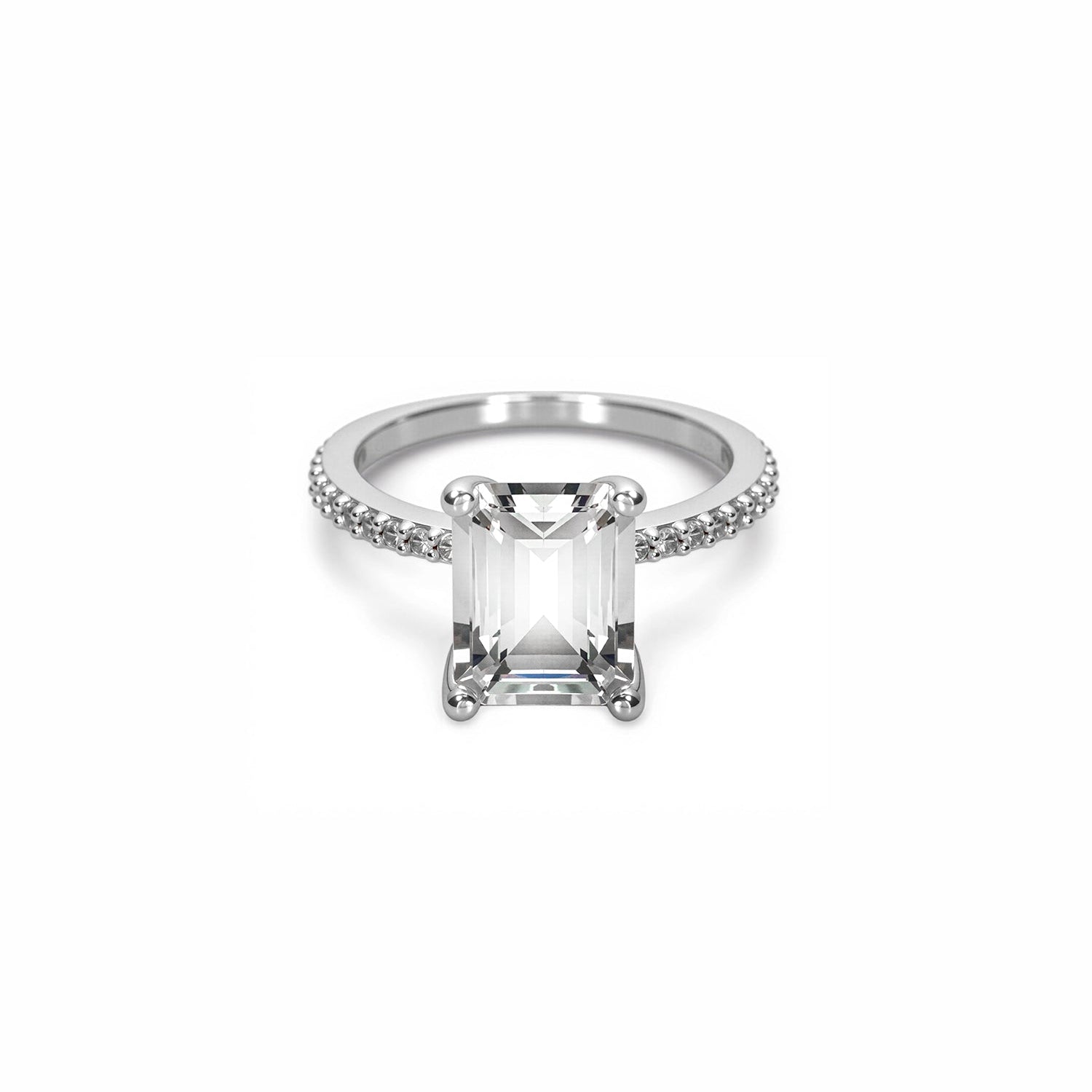 Emerald-Cut Diamond Ring with Pavé Band – Elegant Statement Solitaire Design