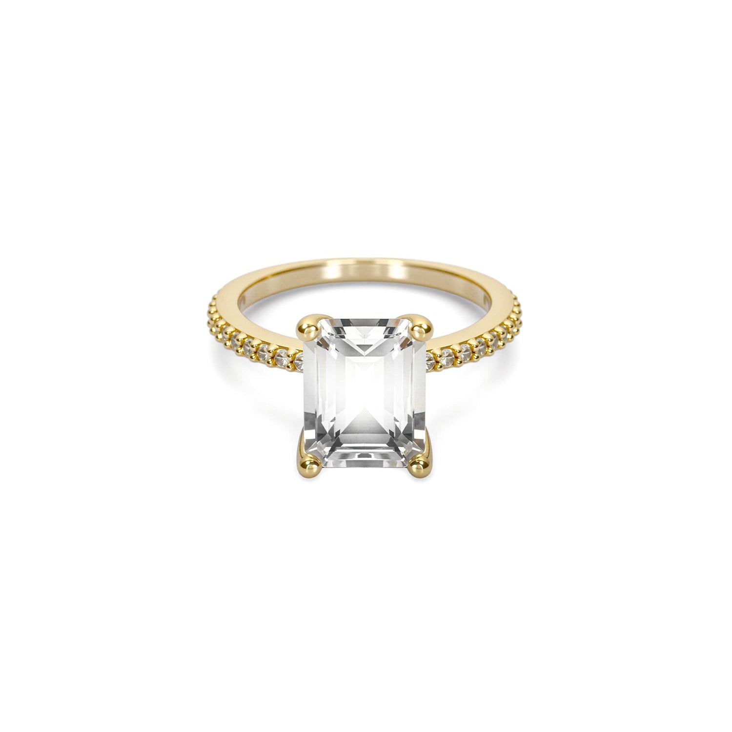Emerald-Cut Diamond Ring with Pavé Band – Elegant Statement Solitaire Design