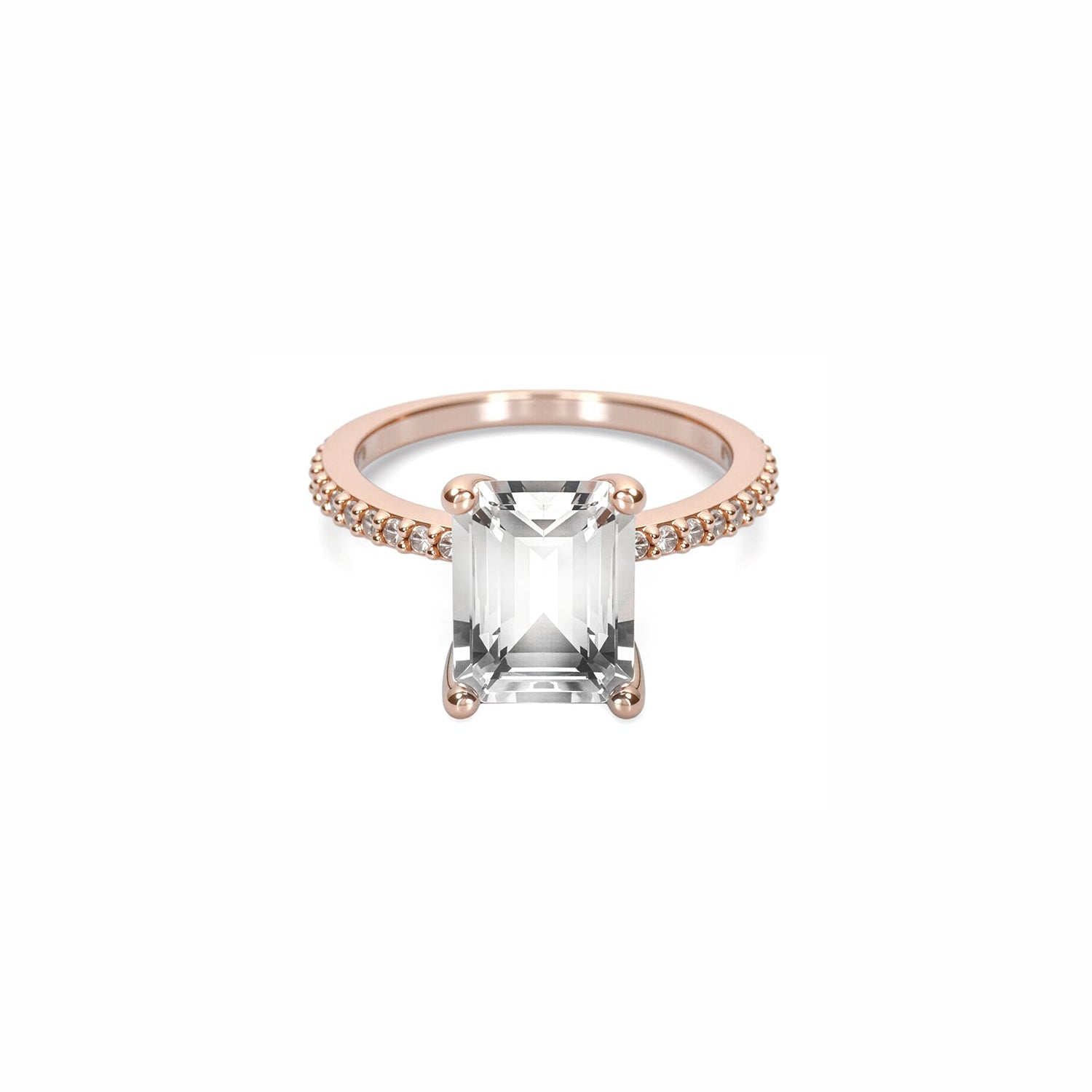 Emerald-Cut Diamond Ring with Pavé Band – Elegant Statement Solitaire Design