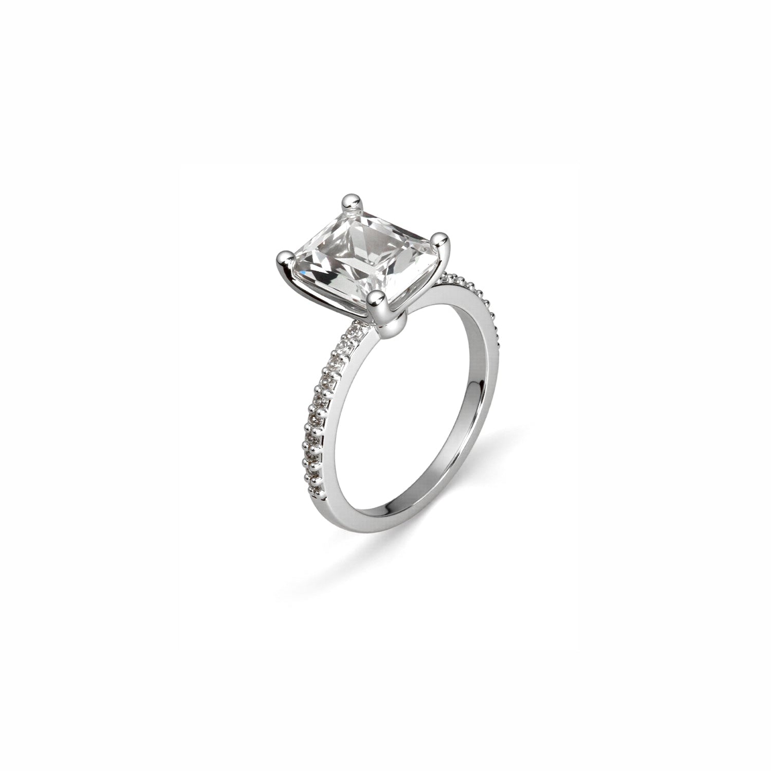 Emerald-Cut Diamond Ring with Pavé Band – Elegant Statement Solitaire Design
