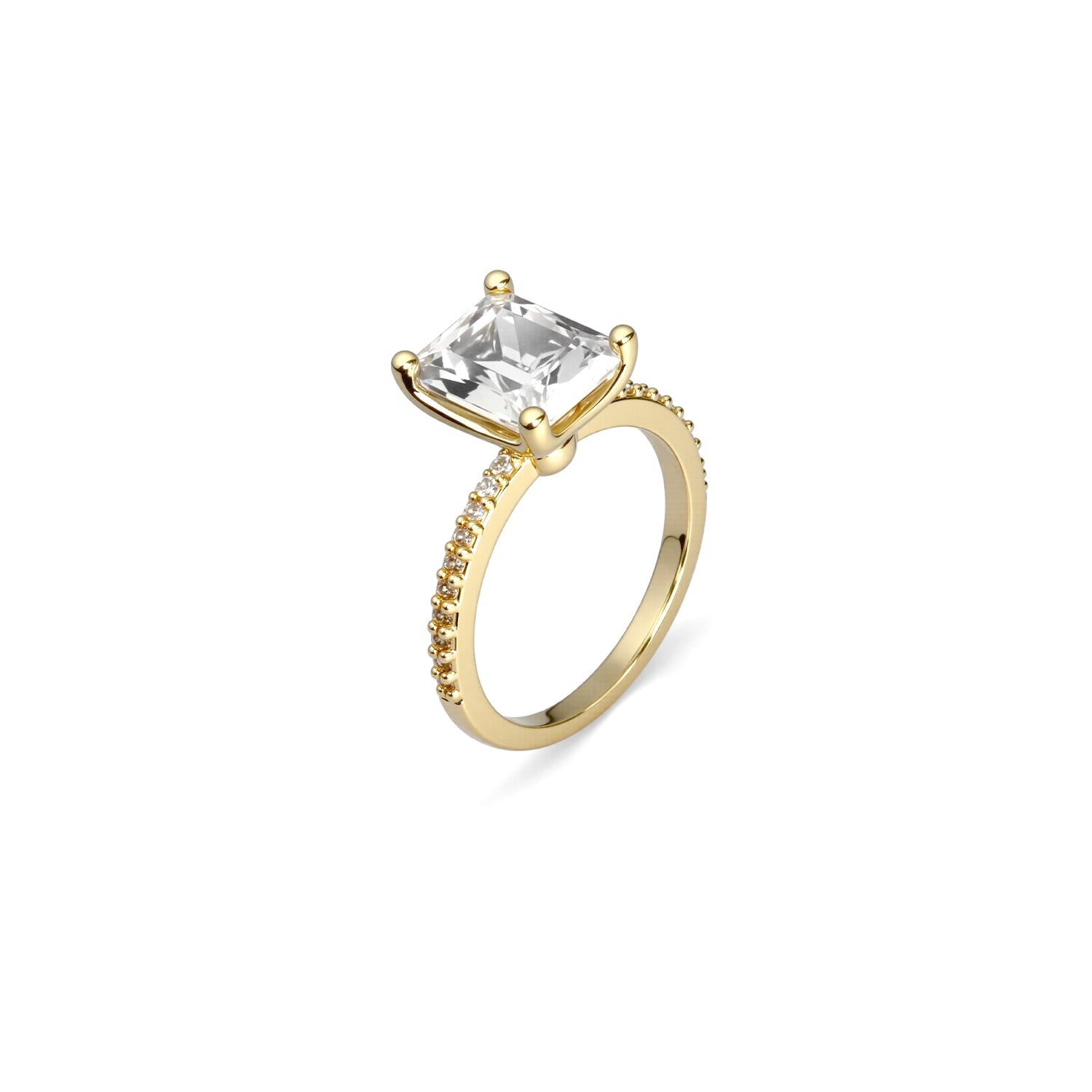 Emerald-Cut Diamond Ring with Pavé Band – Elegant Statement Solitaire Design