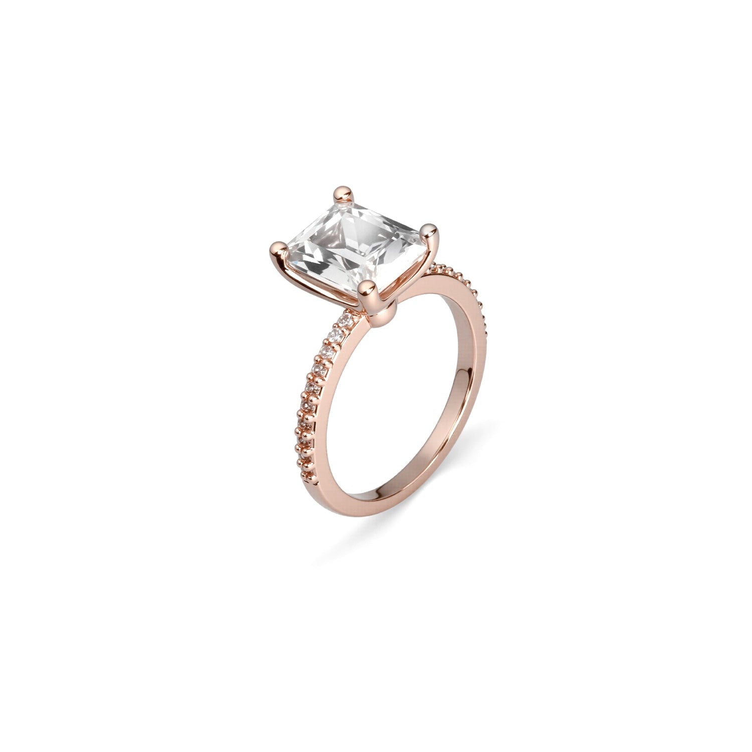 Emerald-Cut Diamond Ring with Pavé Band – Elegant Statement Solitaire Design