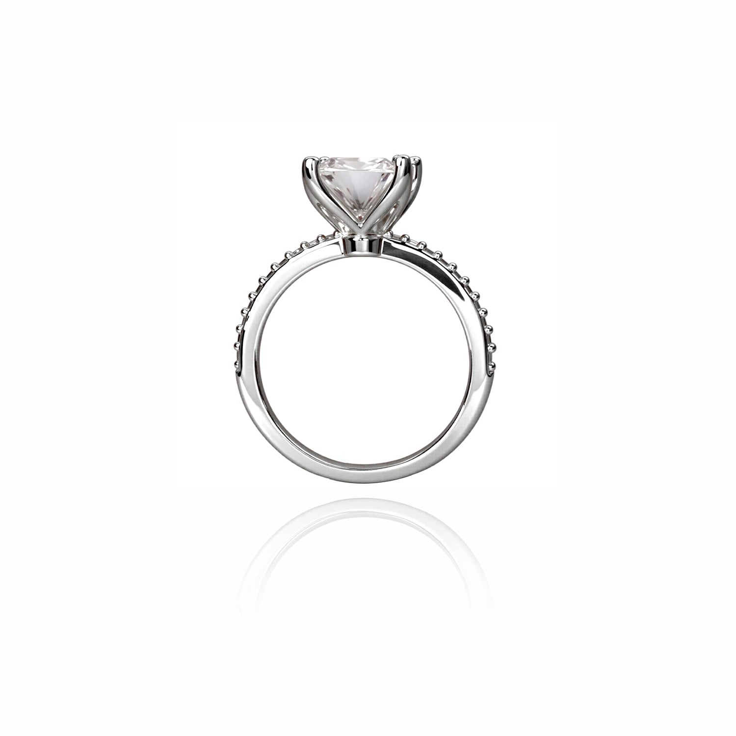 Emerald-Cut Diamond Ring with Pavé Band – Elegant Statement Solitaire Design