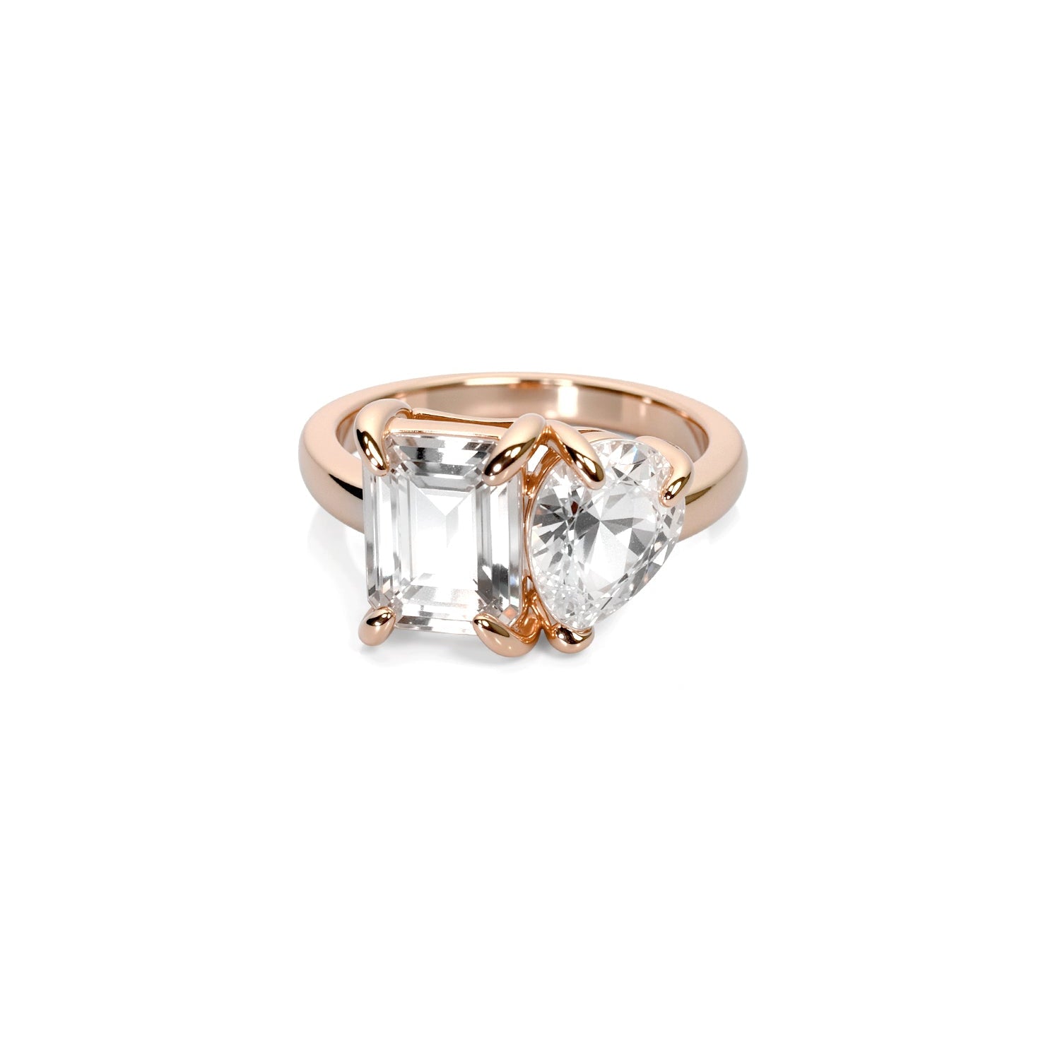 Two-Stone Diamond Ring – Emerald-Cut and Pear-Shaped Duo in Modern Prong Setting