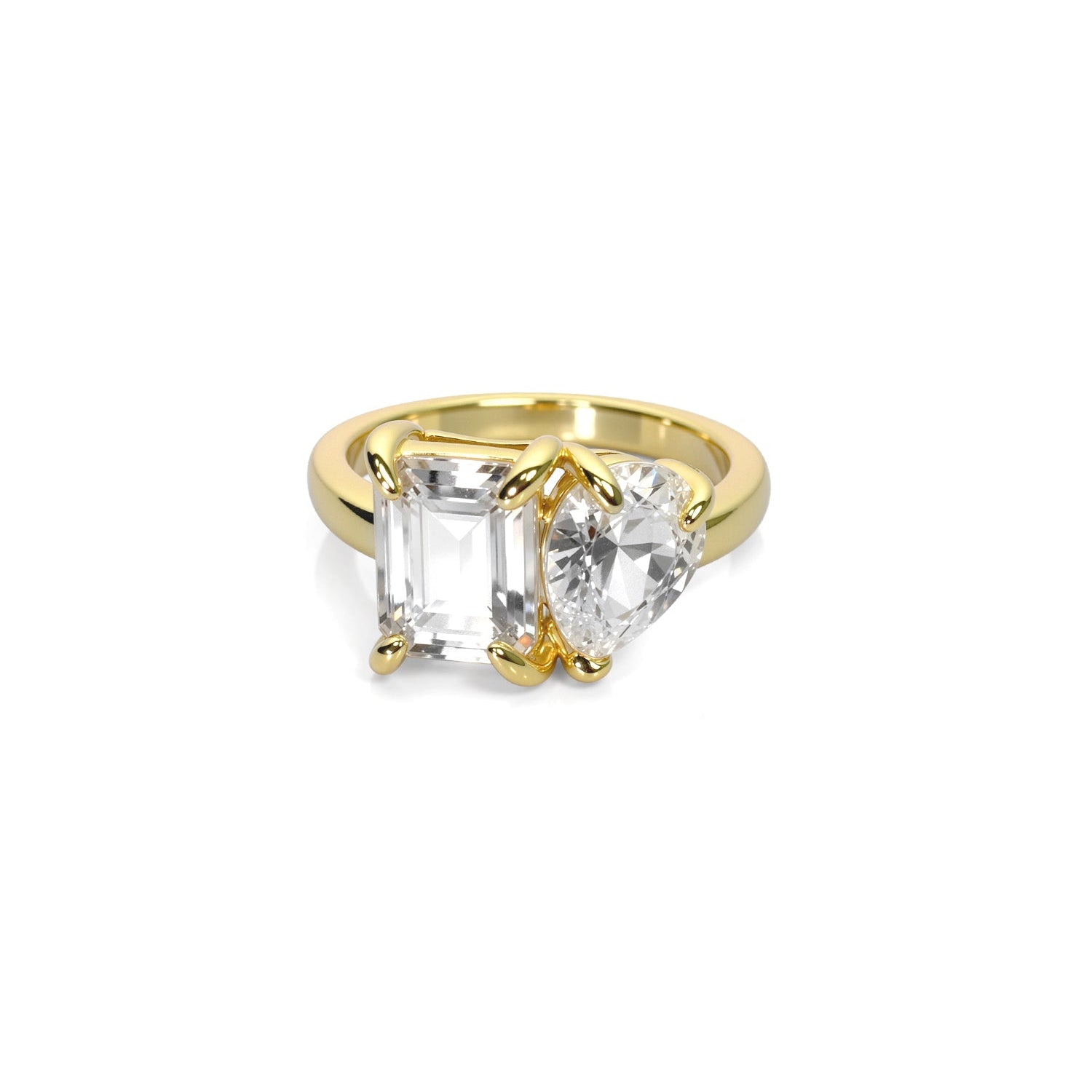 Two-Stone Diamond Ring – Emerald-Cut and Pear-Shaped Duo in Modern Prong Setting