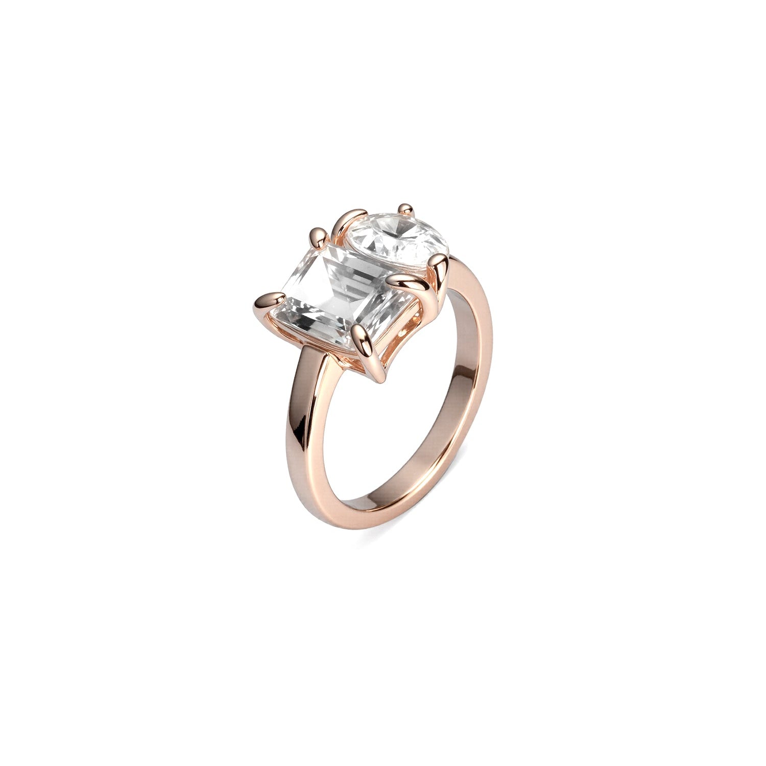 Two-Stone Diamond Ring – Emerald-Cut and Pear-Shaped Duo in Modern Prong Setting