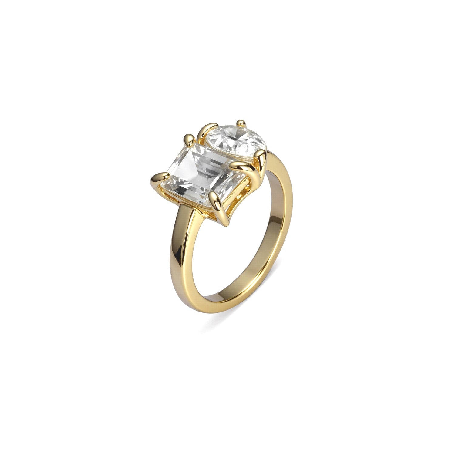 Two-Stone Diamond Ring – Emerald-Cut and Pear-Shaped Duo in Modern Prong Setting