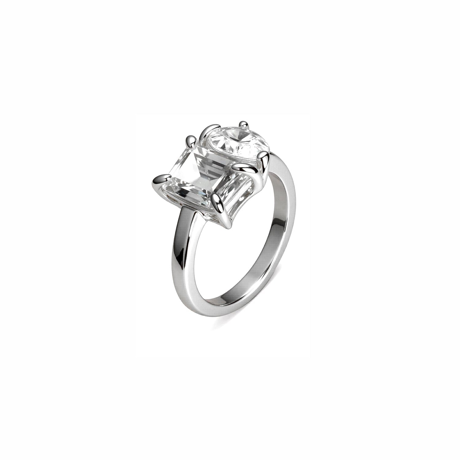 Two-Stone Diamond Ring – Emerald-Cut and Pear-Shaped Duo in Modern Prong Setting