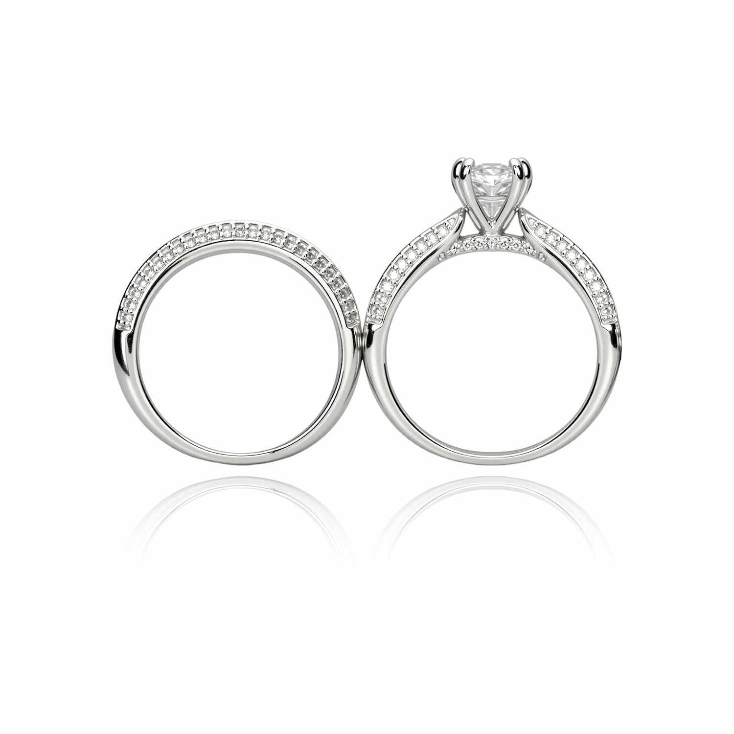 Gold Bridal Ring Set with Pavé Band
