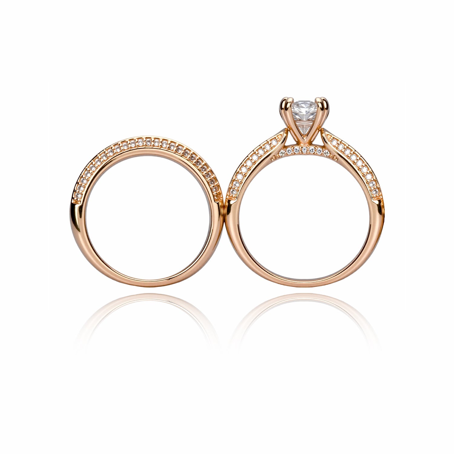 Gold Bridal Ring Set with Pavé Band