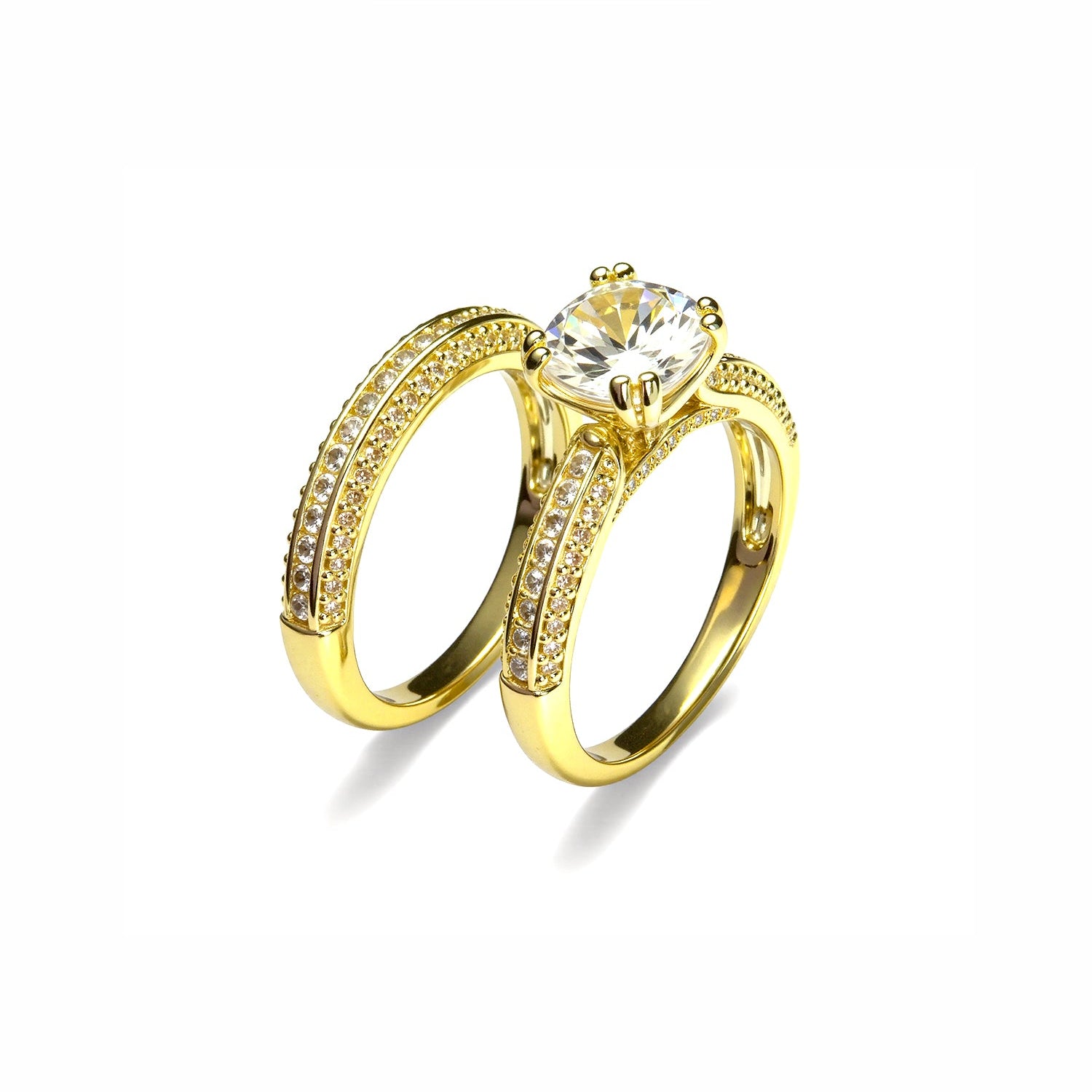 Gold Bridal Ring Set with Pavé Band