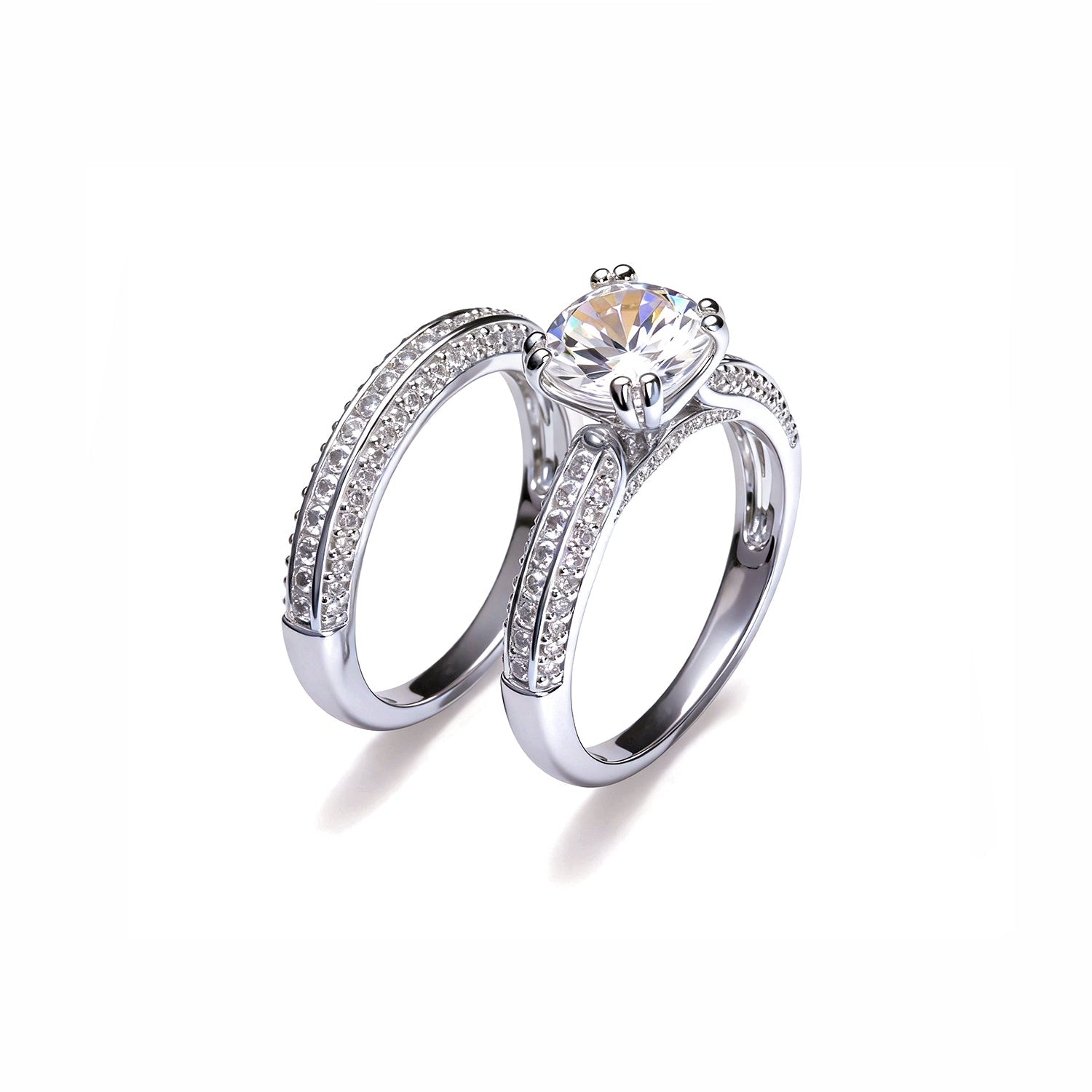 Gold Bridal Ring Set with Pavé Band