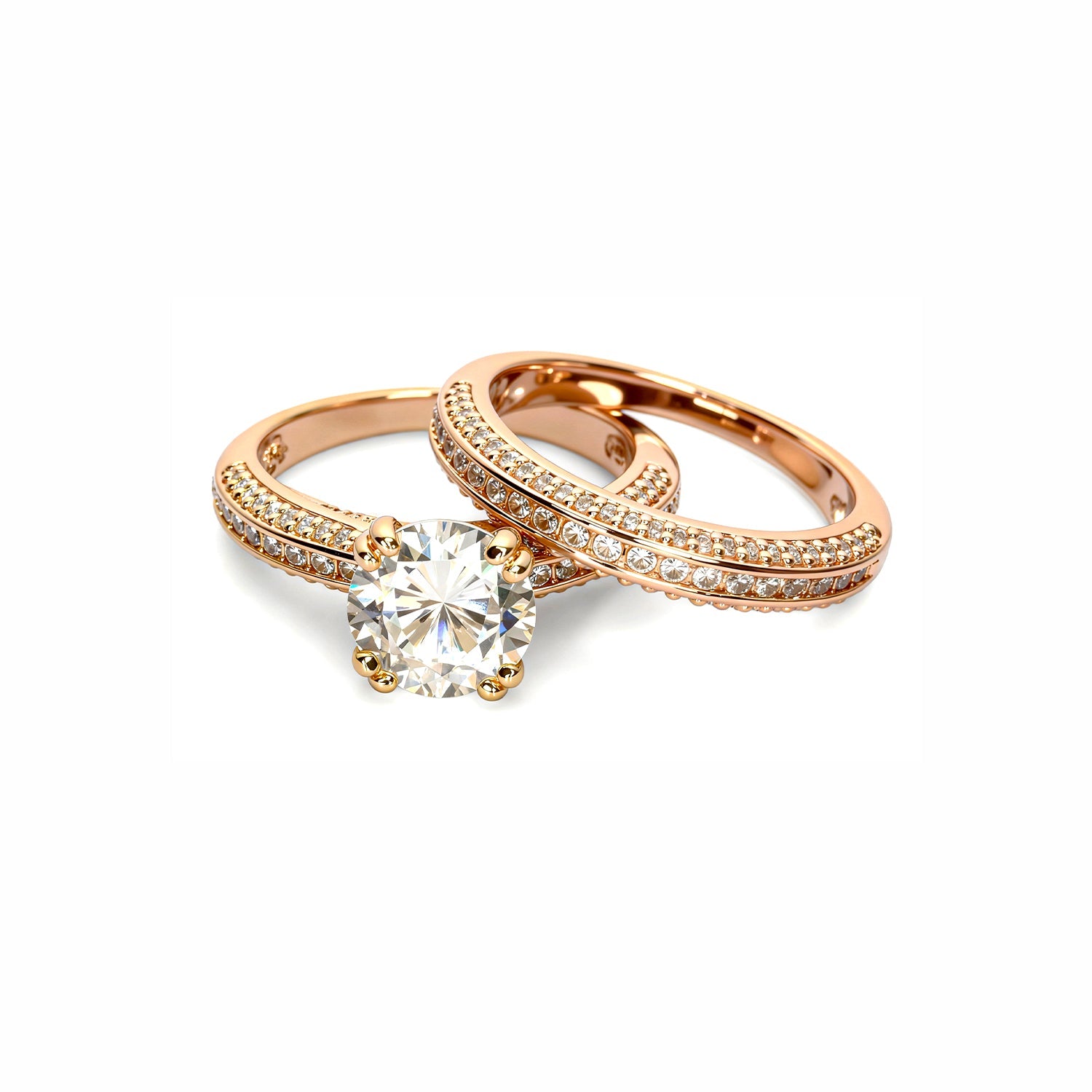 Gold Bridal Ring Set with Pavé Band