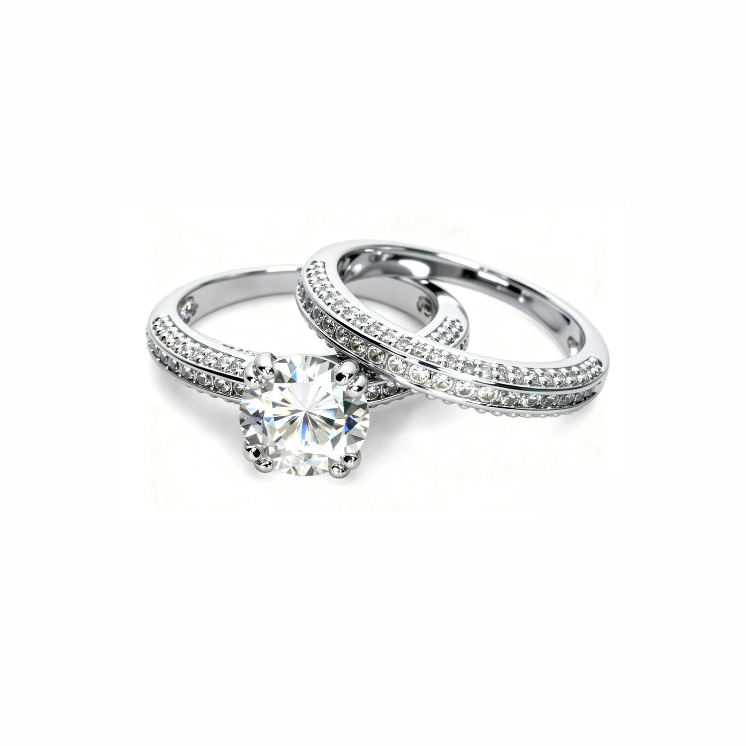 Gold Bridal Ring Set with Pavé Band