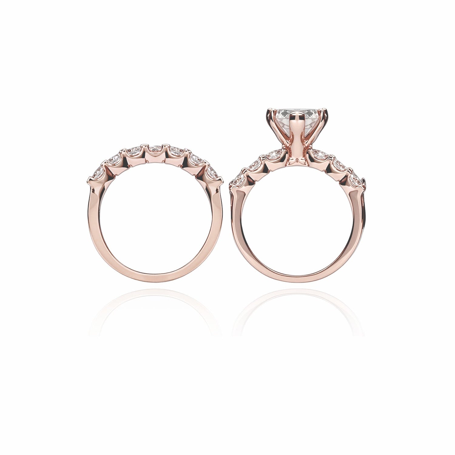Heart-Shaped Diamond Ring Set – Solitaire Engagement Ring with Matching Pavé Band