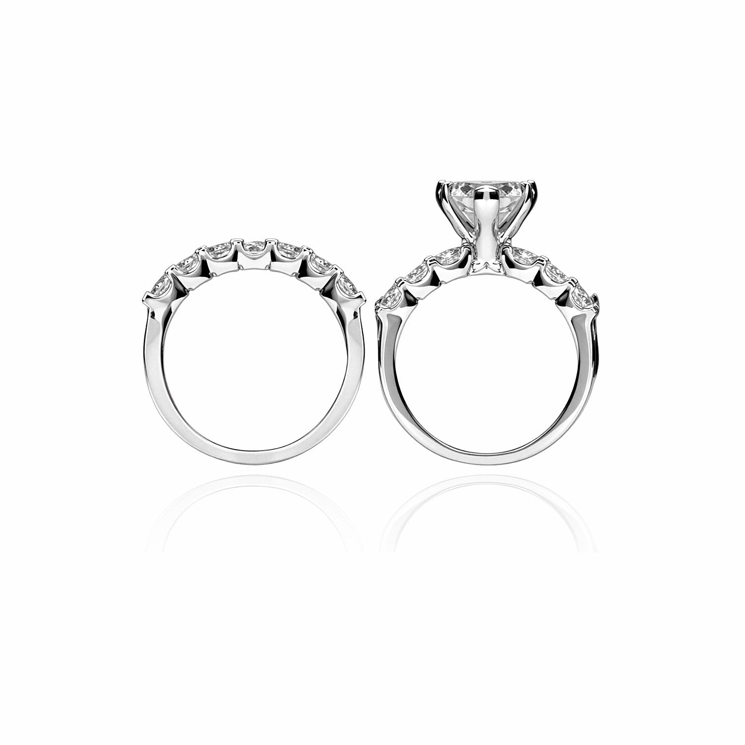 Heart-Shaped Diamond Ring Set – Solitaire Engagement Ring with Matching Pavé Band