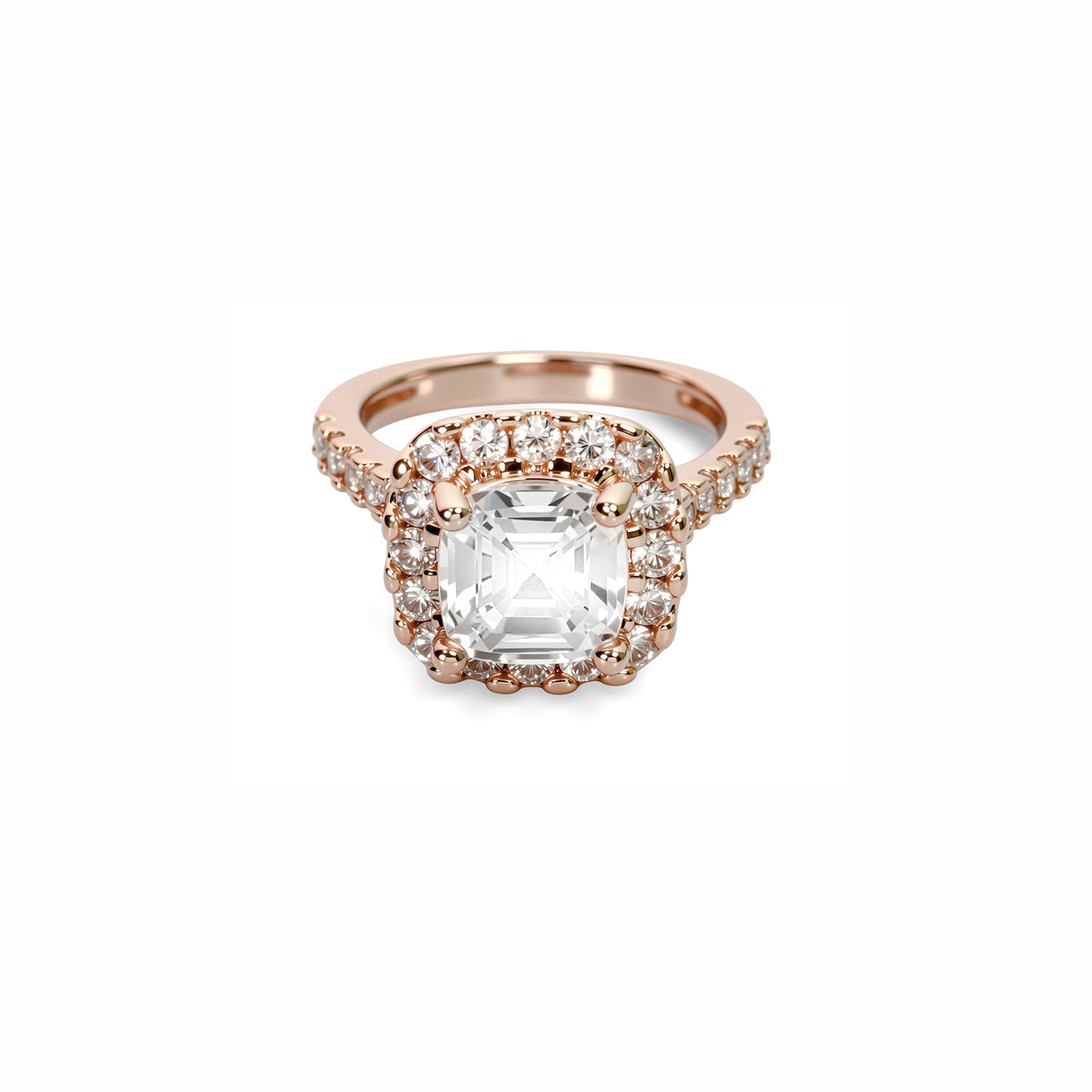 Halo Diamond Ring – Double Pavé Band with Elegant Solitaire Center