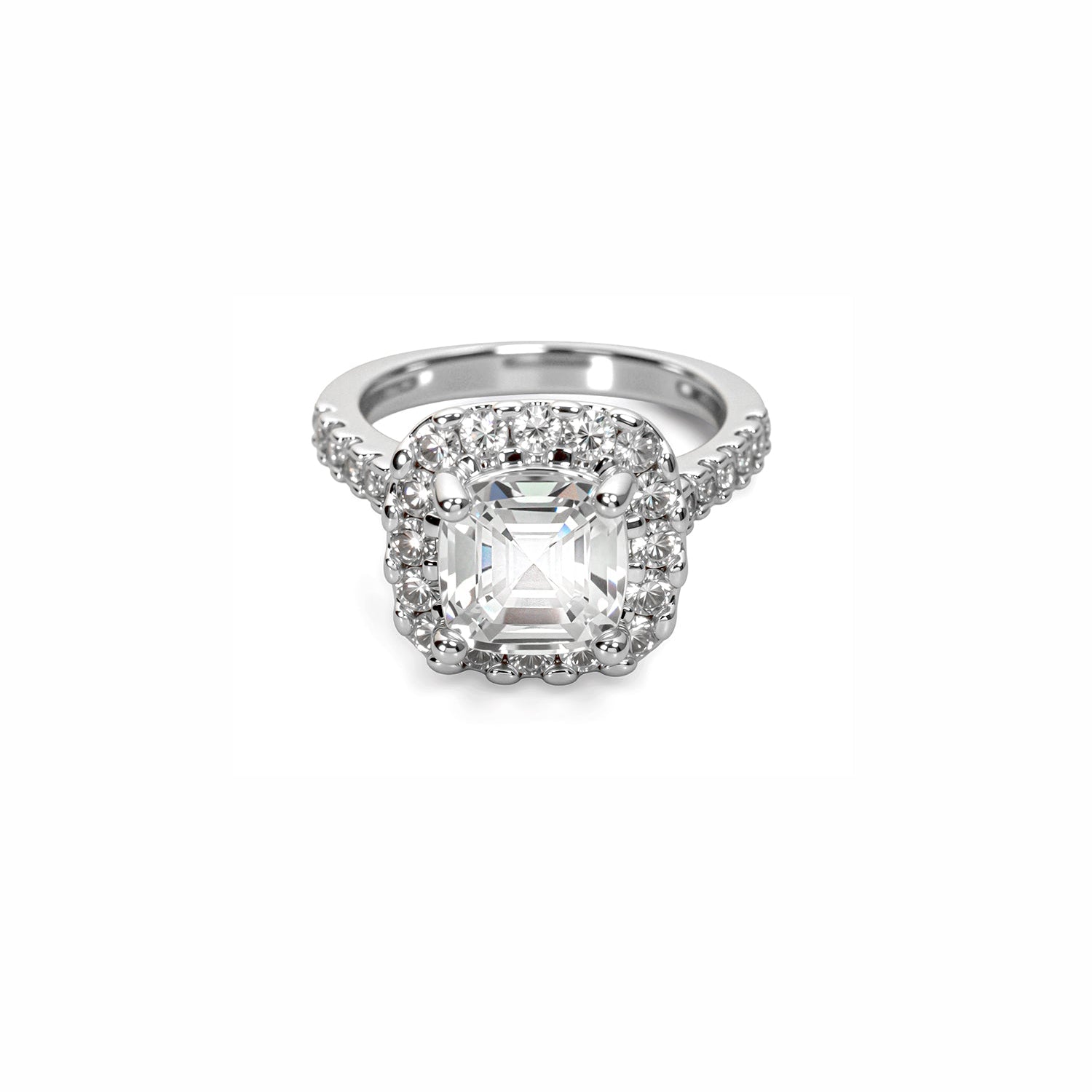 Halo Diamond Ring – Double Pavé Band with Elegant Solitaire Center