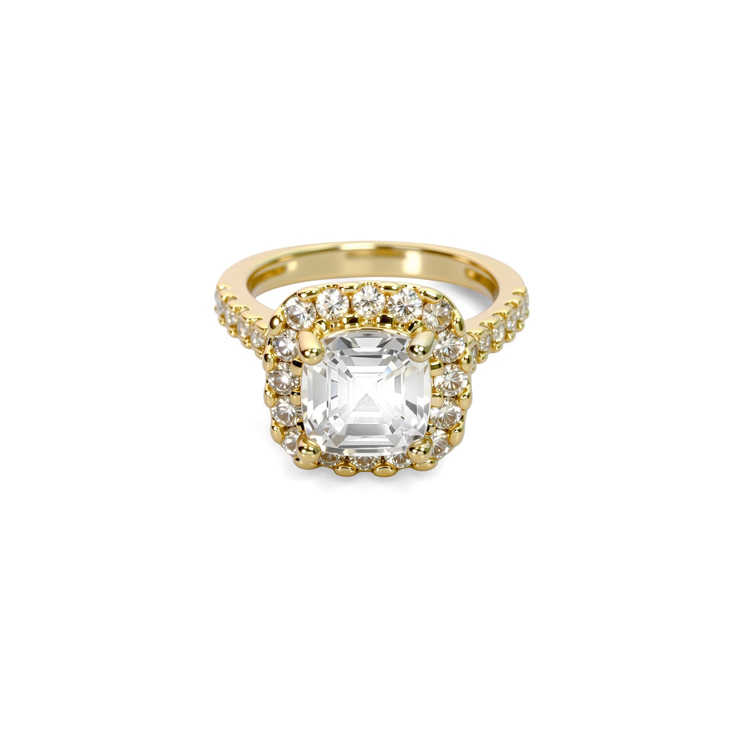 Halo Diamond Ring – Double Pavé Band with Elegant Solitaire Center