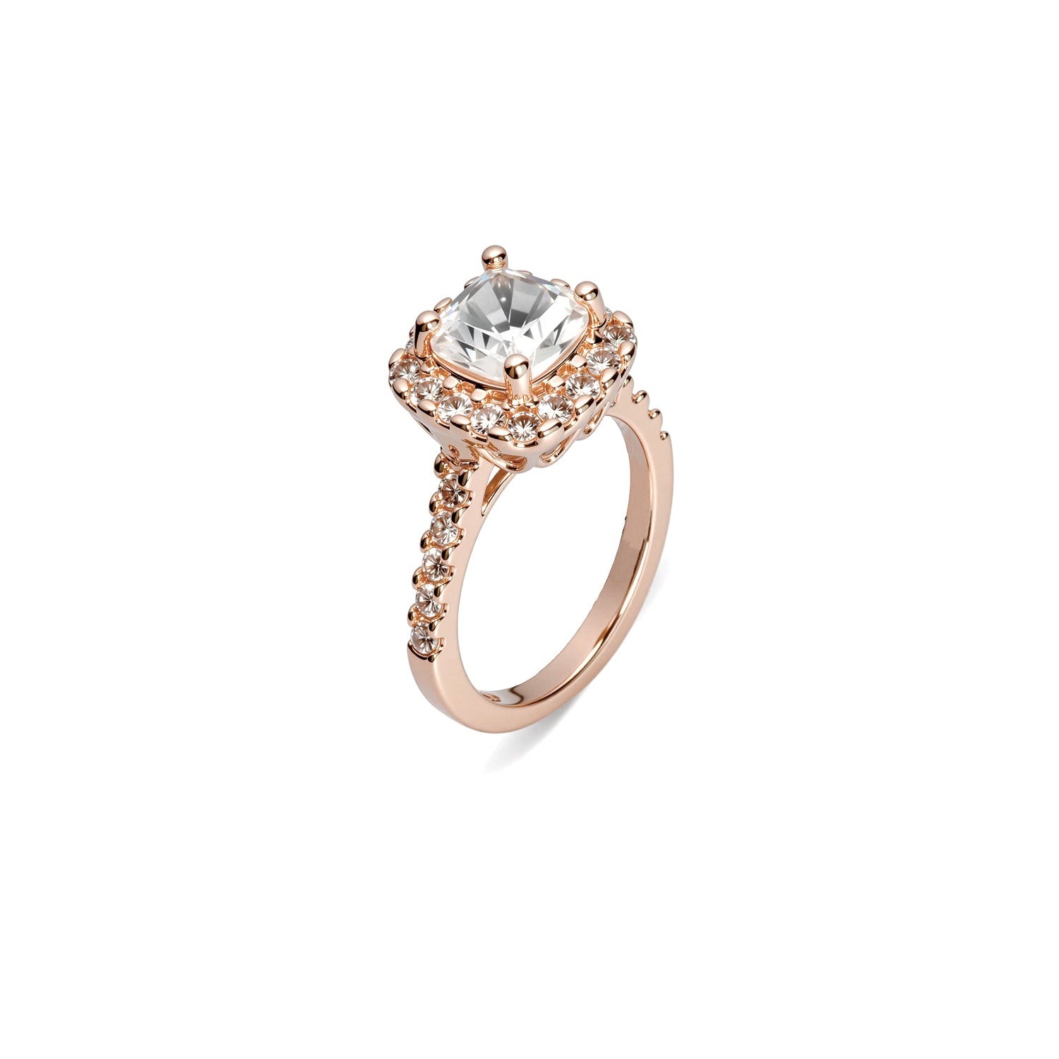 Halo Diamond Ring – Double Pavé Band with Elegant Solitaire Center