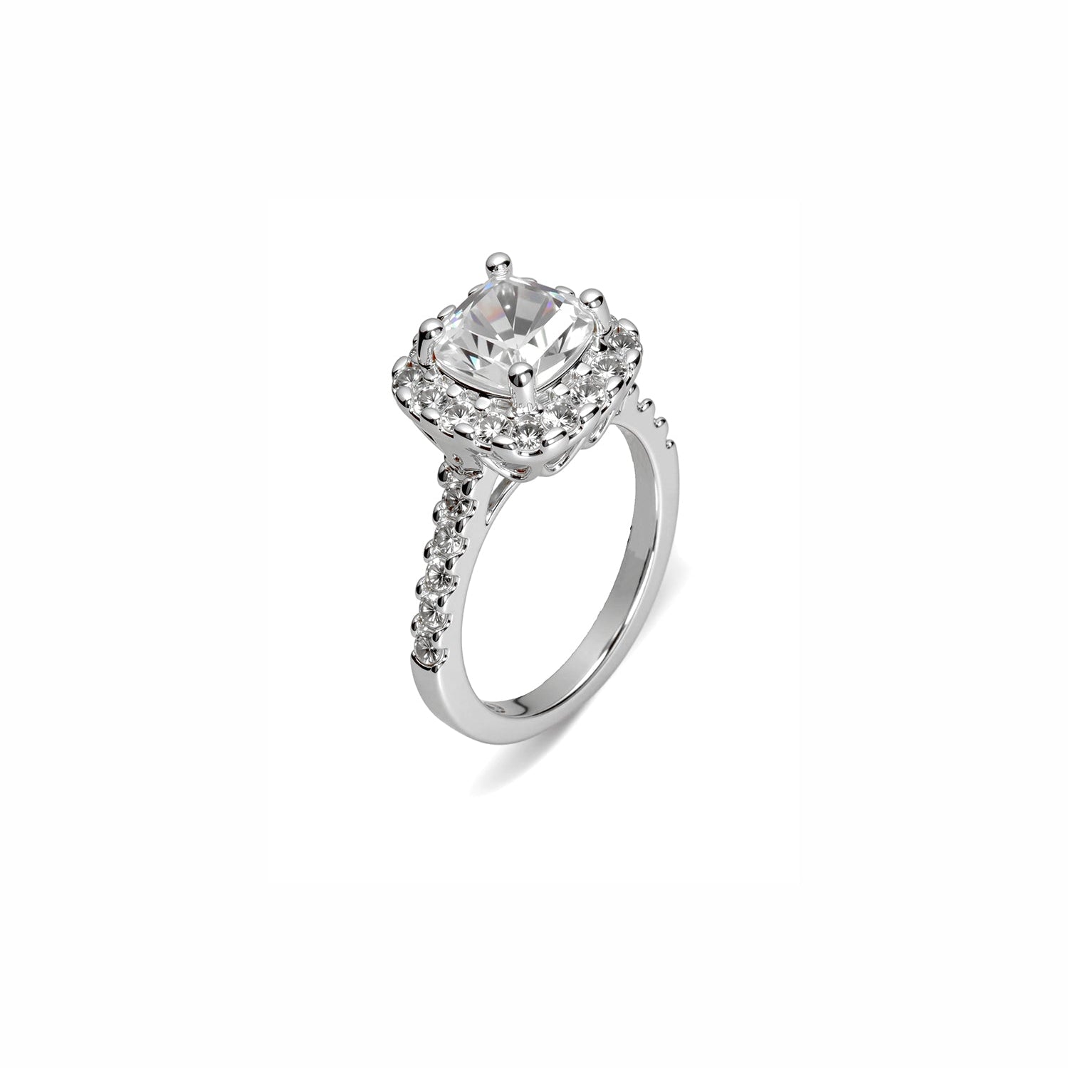 Halo Diamond Ring – Double Pavé Band with Elegant Solitaire Center