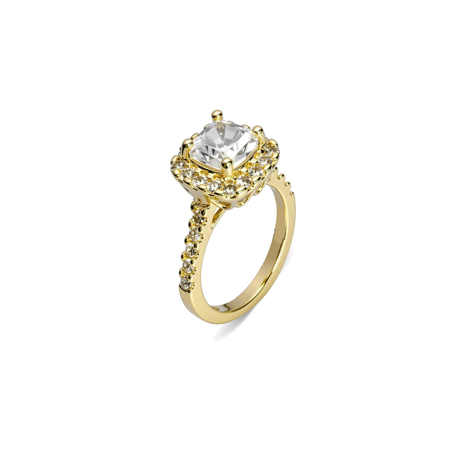 Halo Diamond Ring – Double Pavé Band with Elegant Solitaire Center