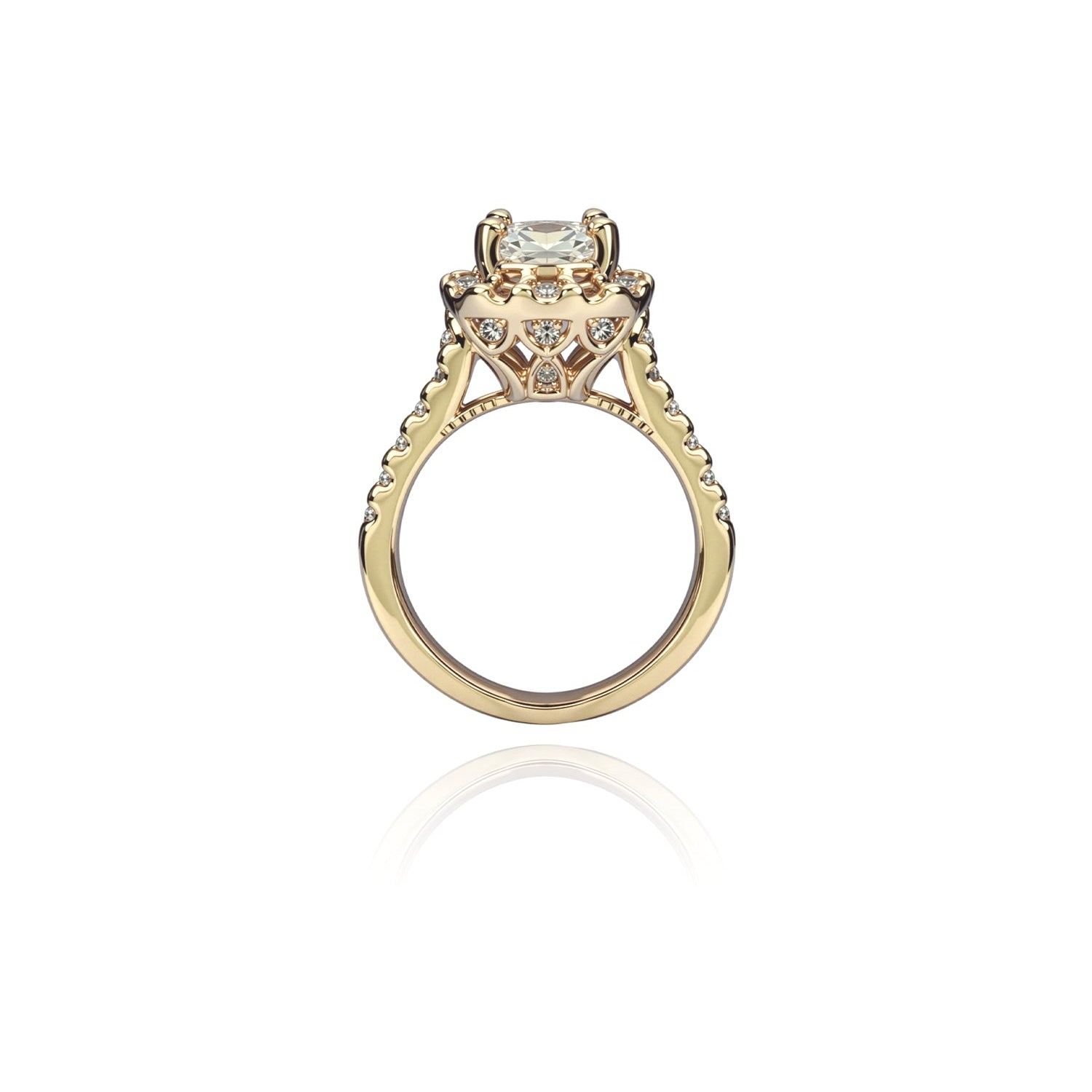 Halo Diamond Ring – Double Pavé Band with Elegant Solitaire Center