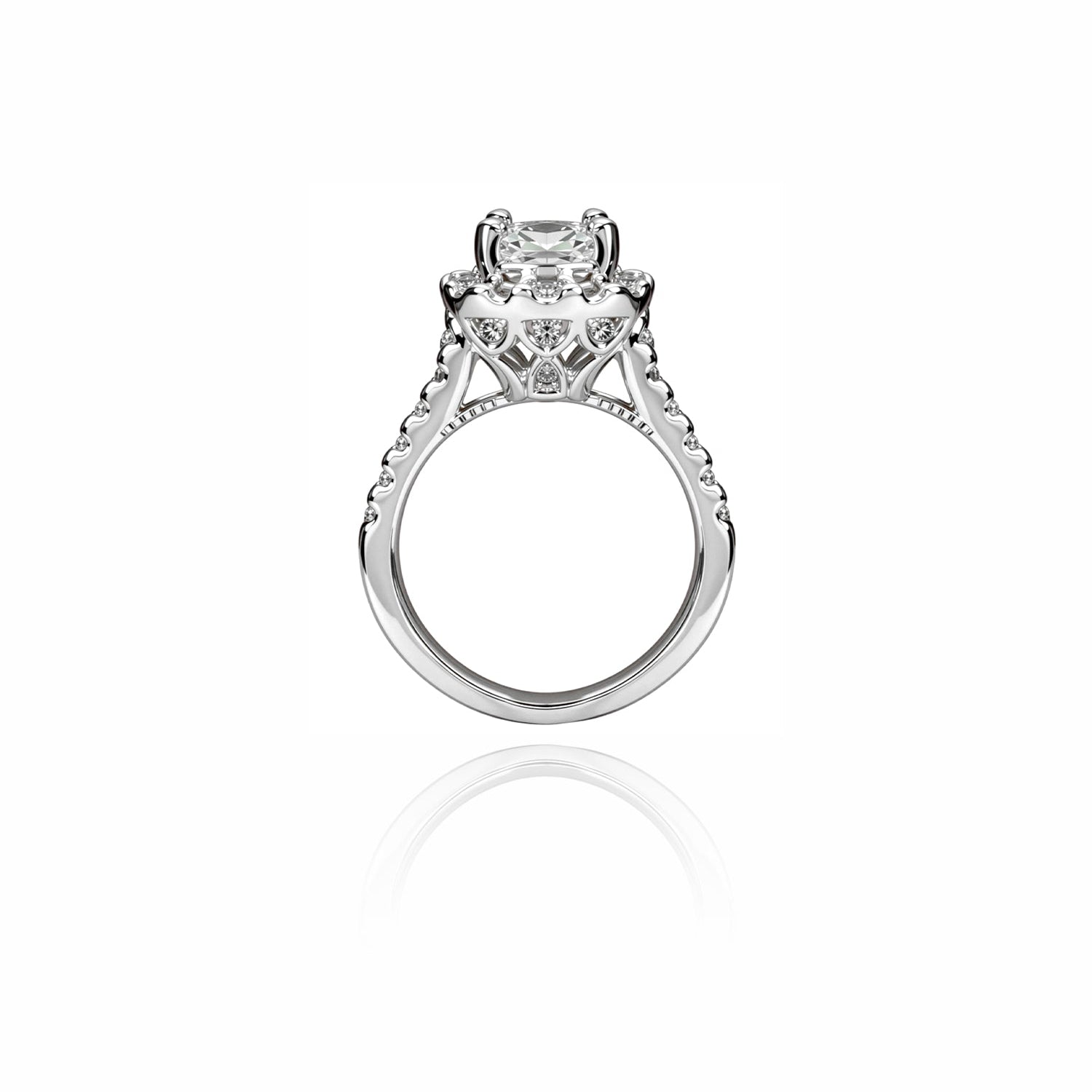 Halo Diamond Ring – Double Pavé Band with Elegant Solitaire Center