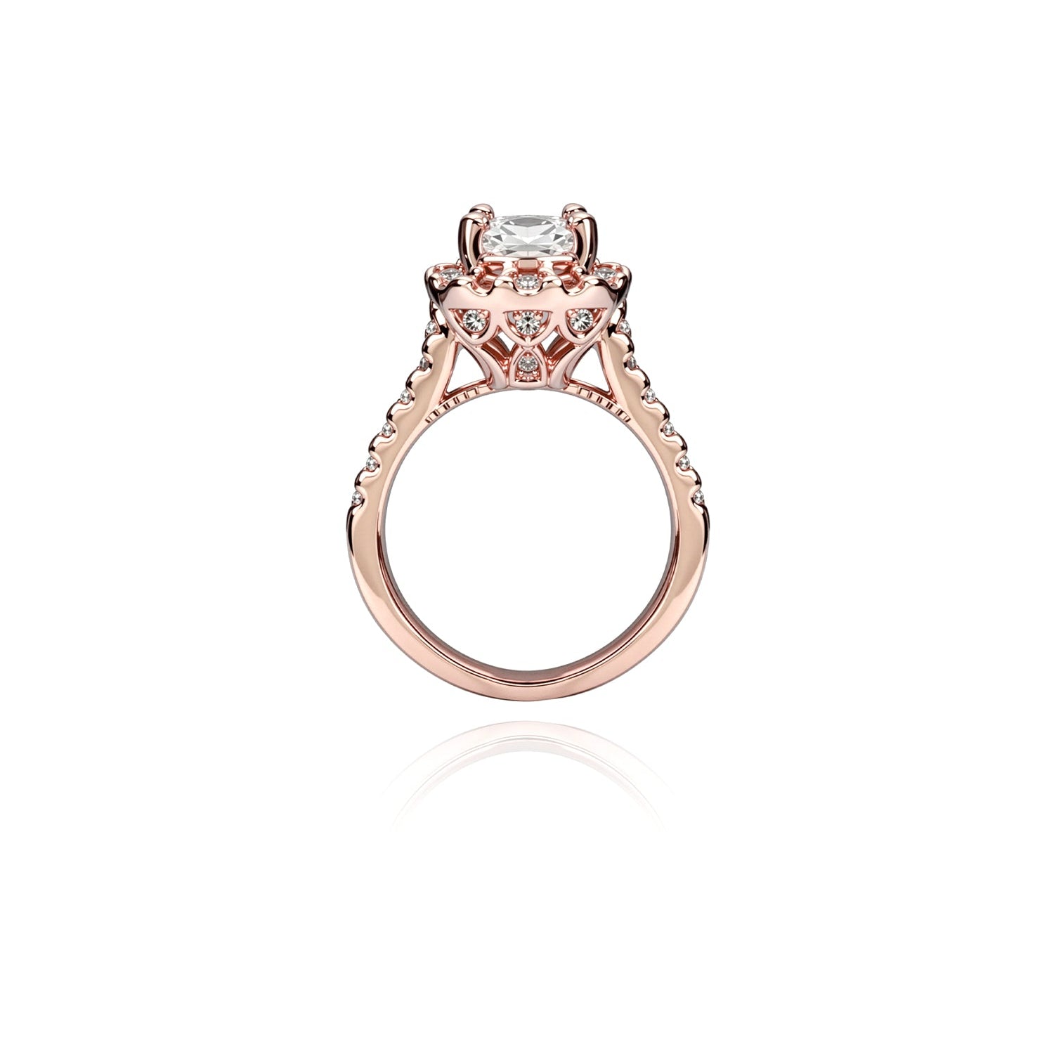 Halo Diamond Ring – Double Pavé Band with Elegant Solitaire Center