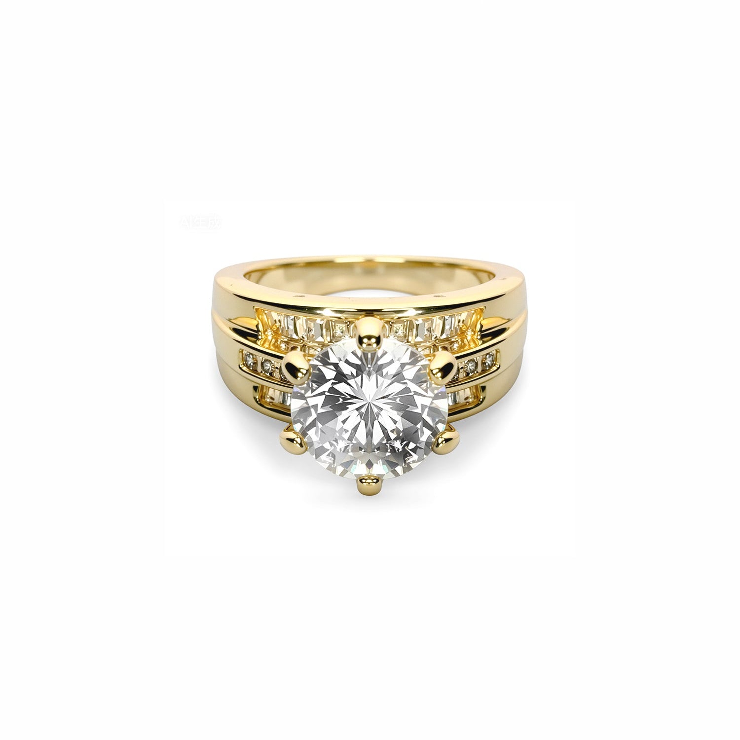 Round-Cut Diamond Ring – Six-Prong Solitaire with Pavé Band