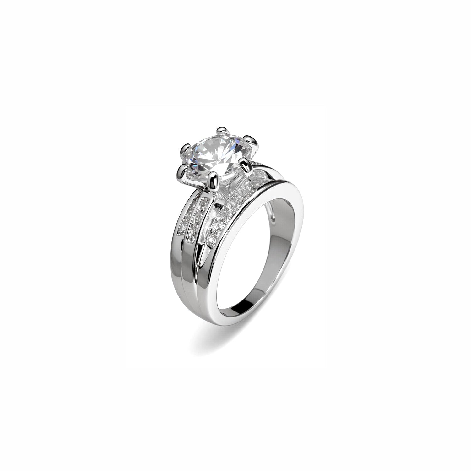 Round-Cut Diamond Ring – Six-Prong Solitaire with Pavé Band