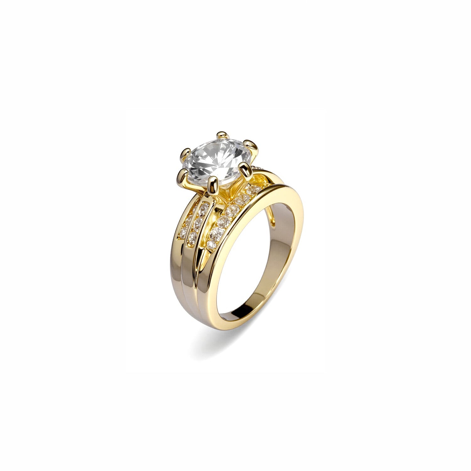 Round-Cut Diamond Ring – Six-Prong Solitaire with Pavé Band