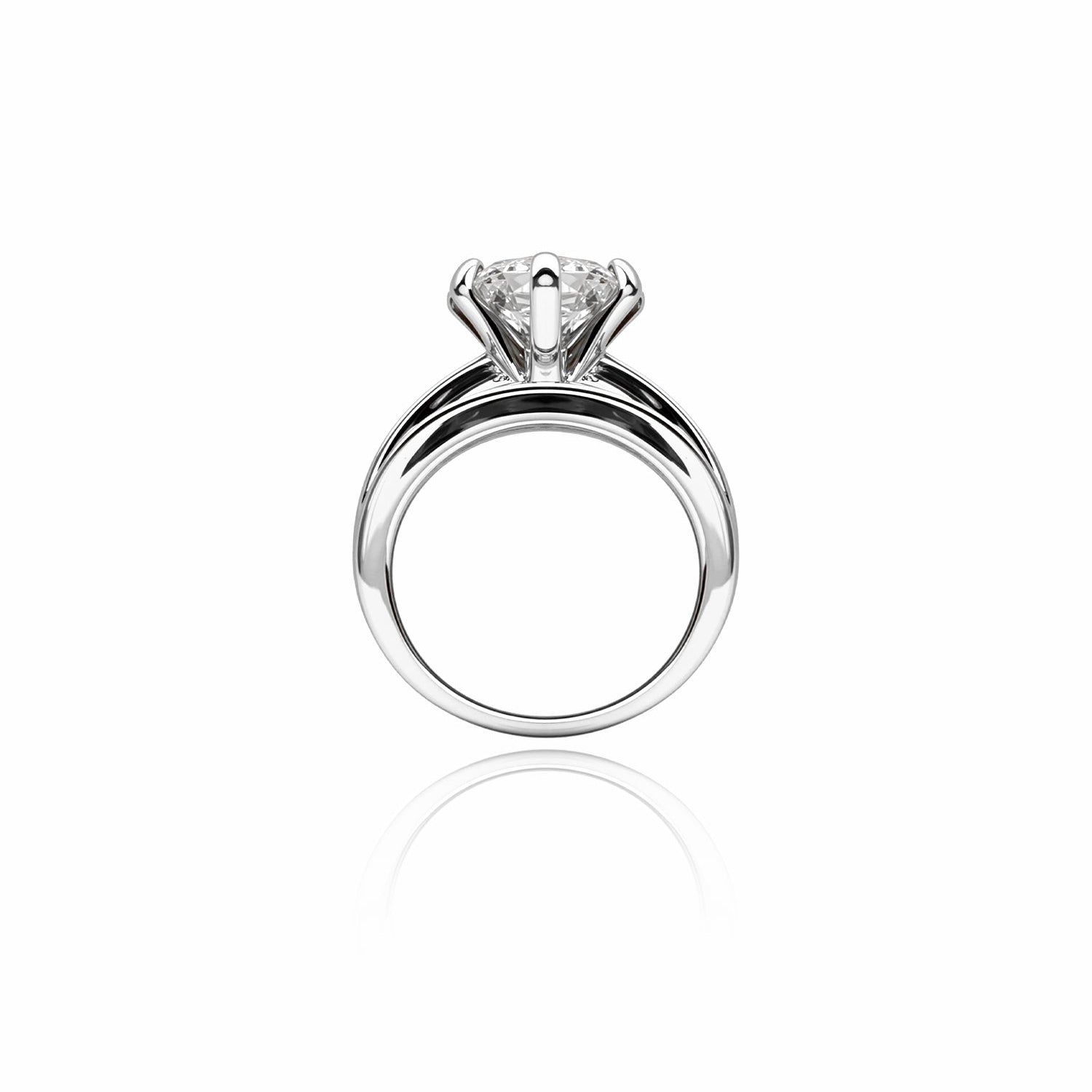 Round-Cut Diamond Ring – Six-Prong Solitaire with Pavé Band