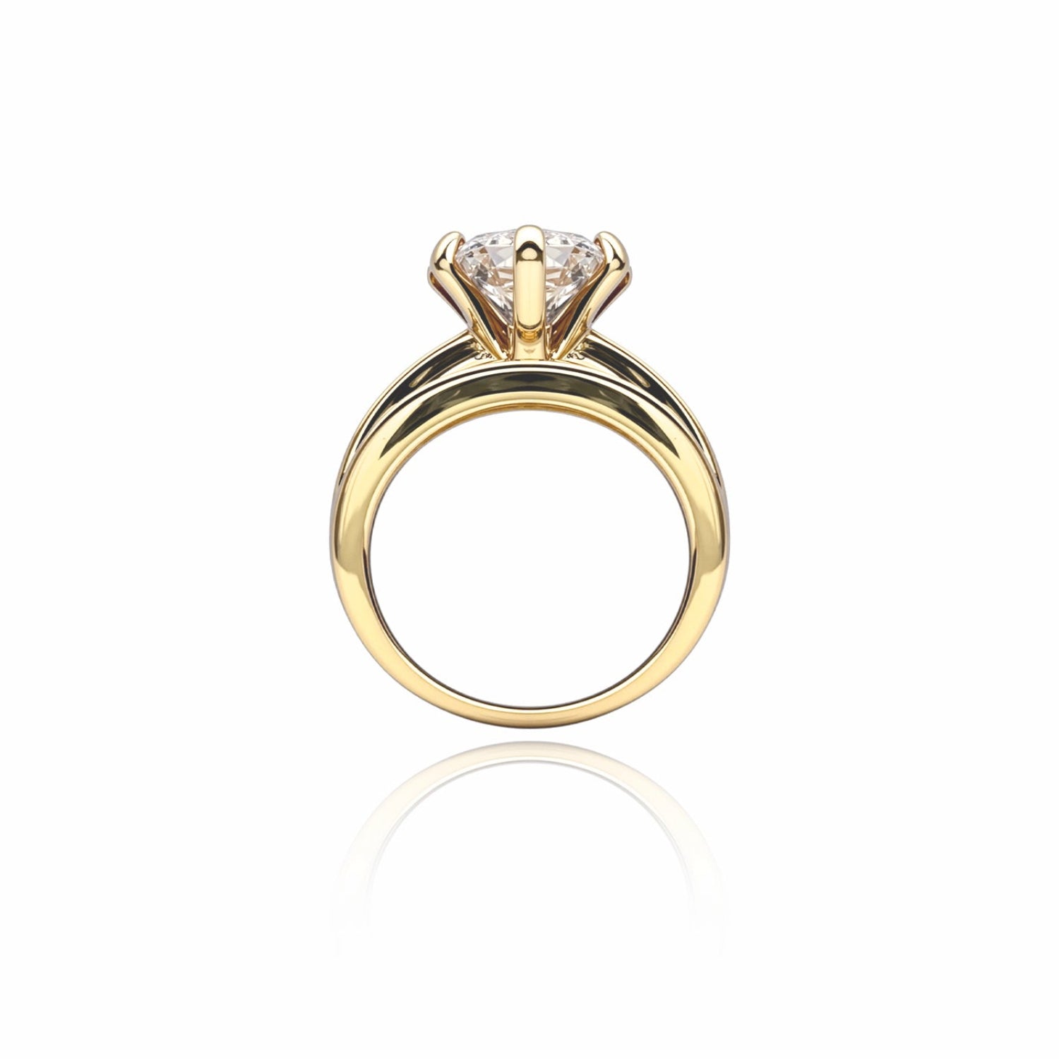 Round-Cut Diamond Ring – Six-Prong Solitaire with Pavé Band