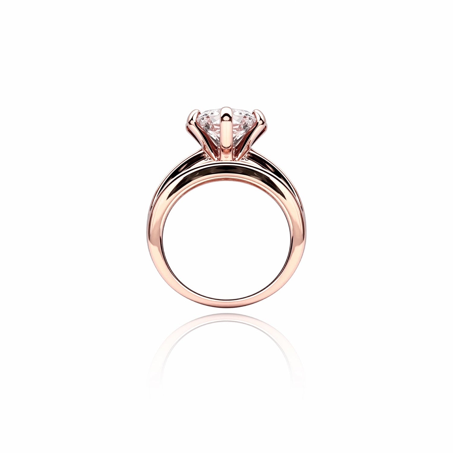 Round-Cut Diamond Ring – Six-Prong Solitaire with Pavé Band