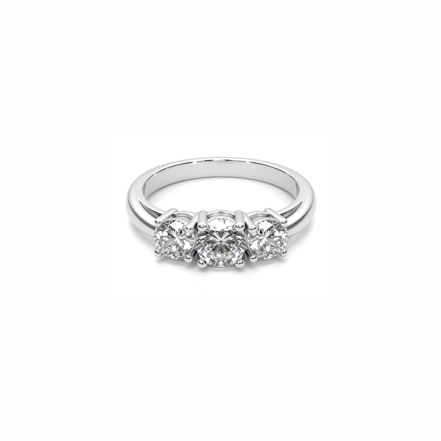 Three-Stone Diamond Ring – Round-Cut Trio in Classic Prong Setting