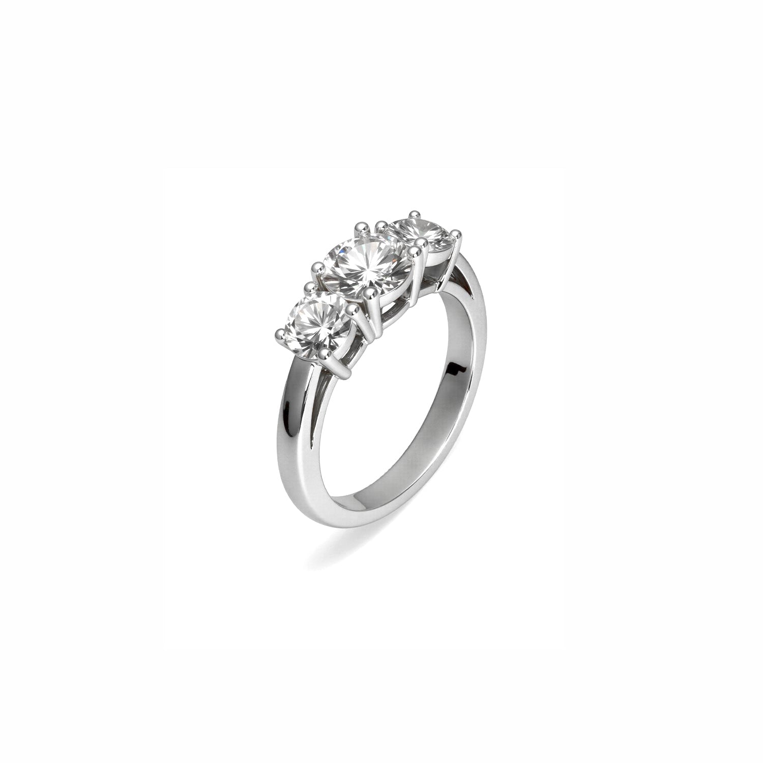 Three-Stone Diamond Ring – Round-Cut Trio in Classic Prong Setting