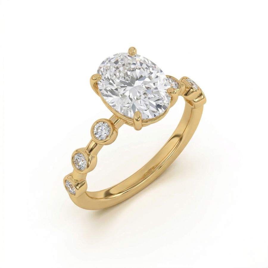 Oval Center Lab Diamond Ring – Classic Four-Prong Setting with Accent Stones